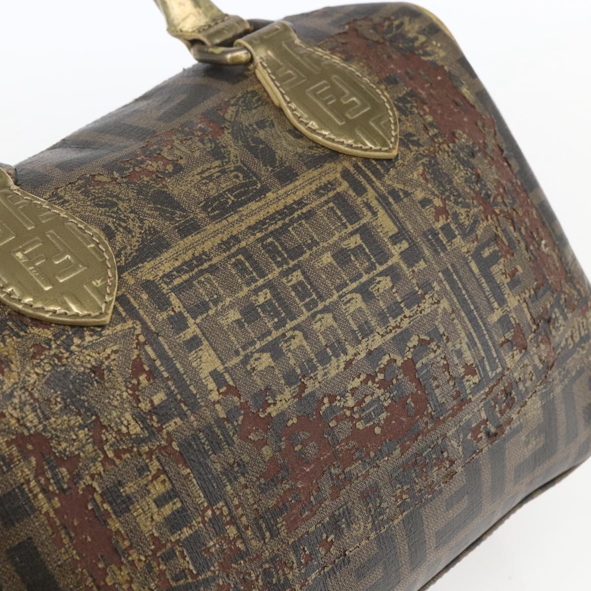 FENDI Zucca Canvas Hand Bag PVC Black Brown Auth bs32403