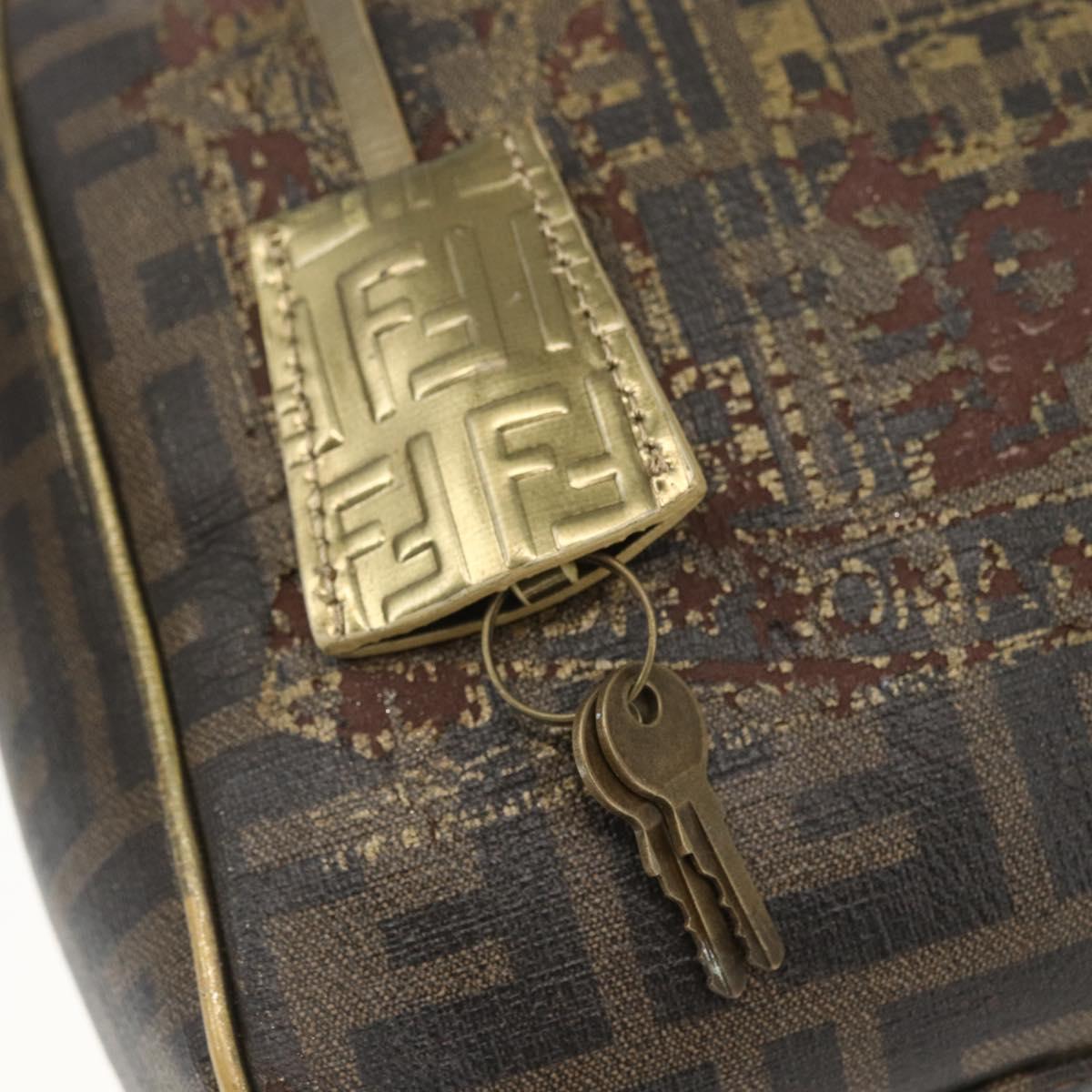 FENDI Zucca Canvas Hand Bag PVC Black Brown Auth bs32403