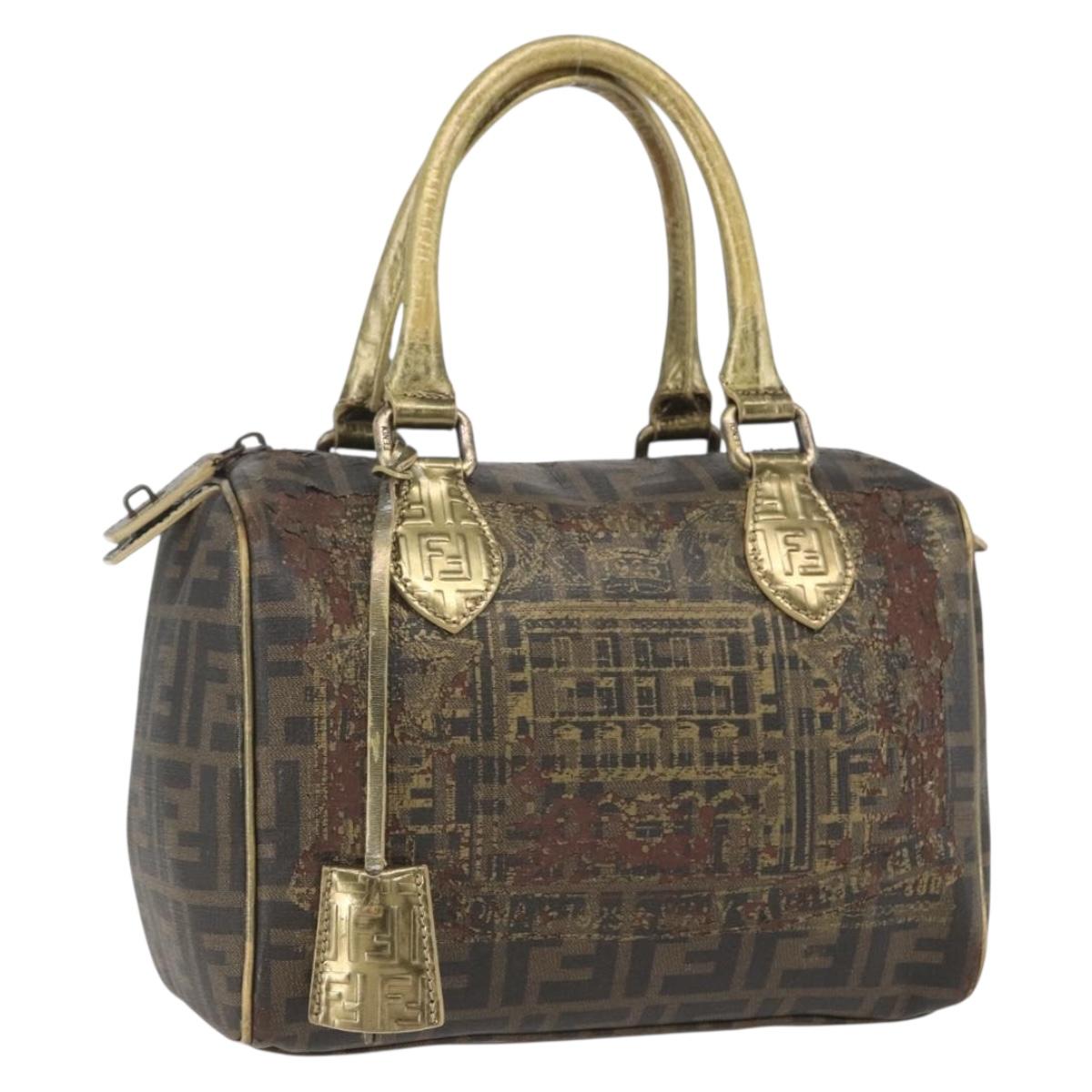 FENDI Zucca Canvas Hand Bag PVC Black Brown Auth bs32403