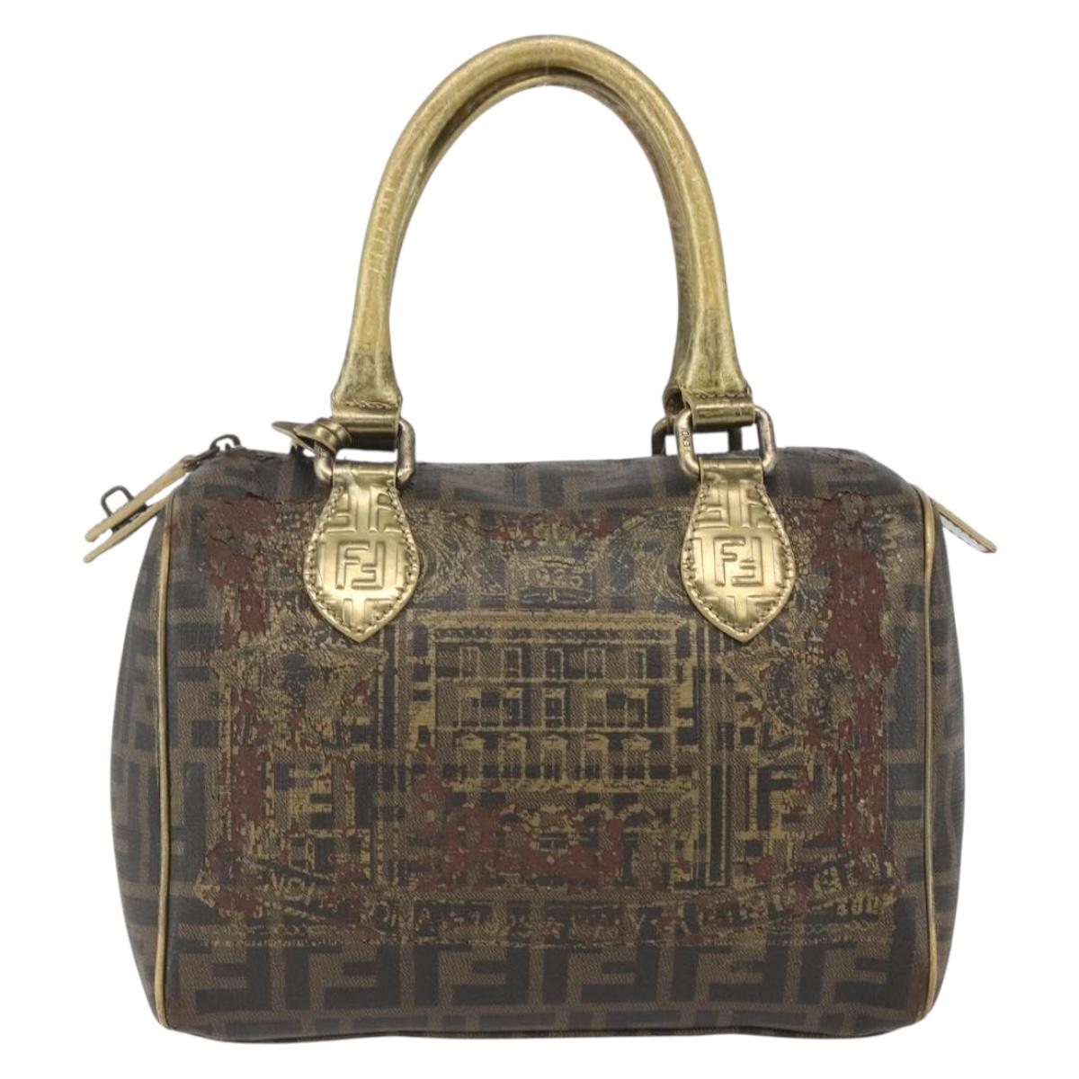 FENDI Zucca Canvas Hand Bag PVC Black Brown Auth bs32403