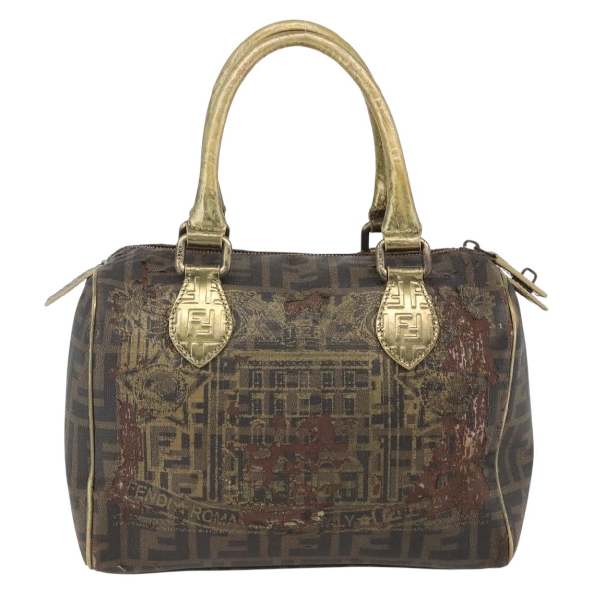 FENDI Zucca Canvas Hand Bag PVC Black Brown Auth bs32403