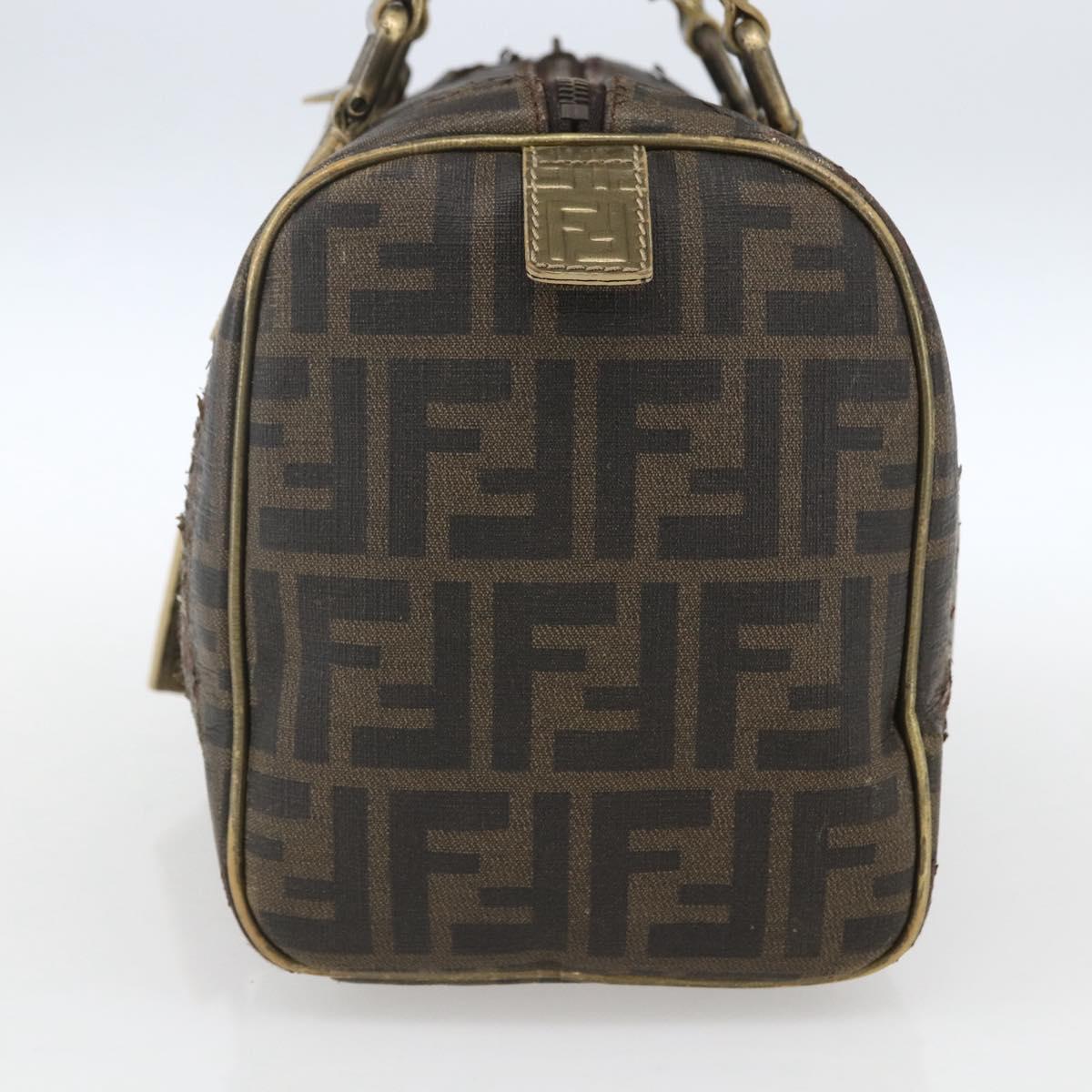 FENDI Zucca Canvas Hand Bag PVC Black Brown Auth bs32403