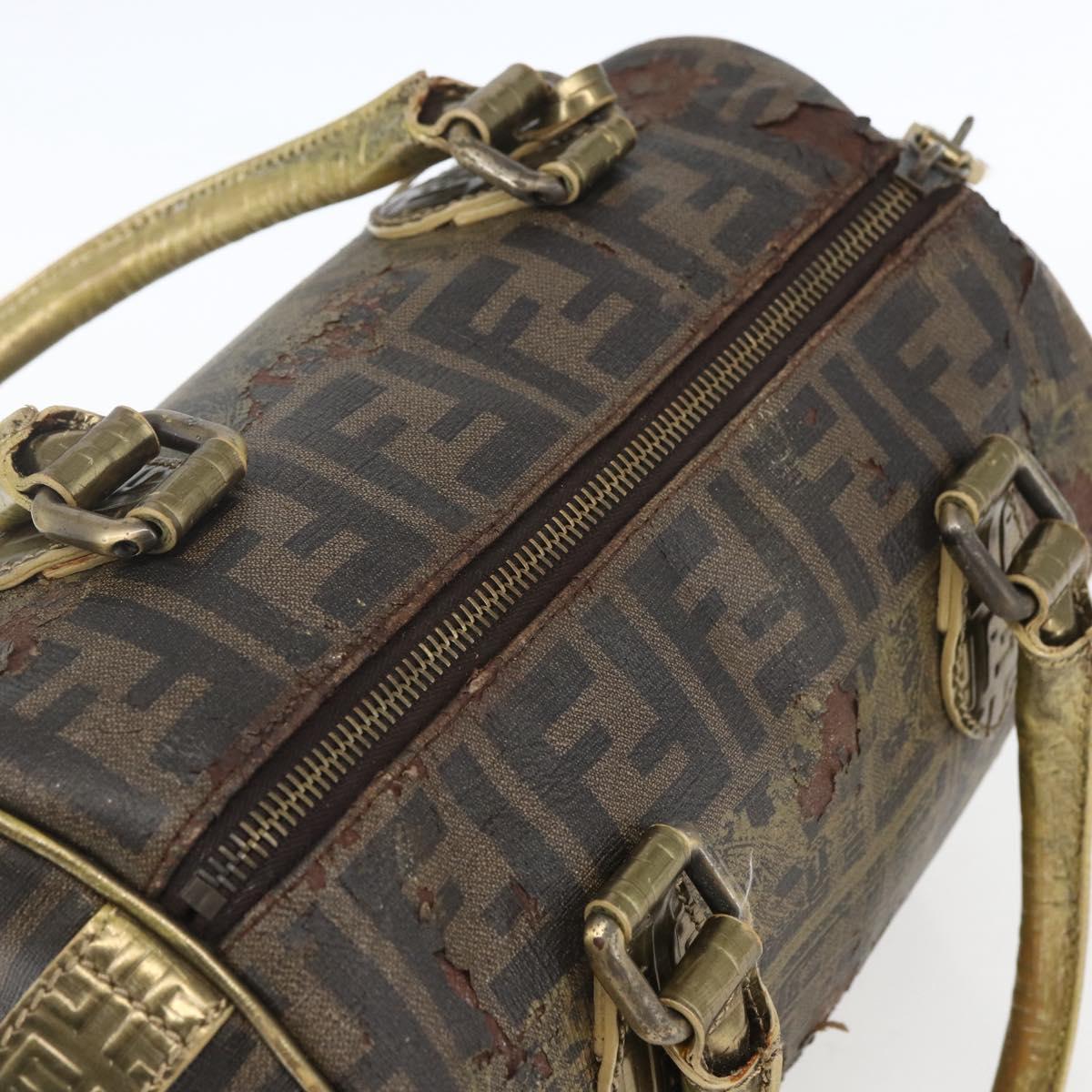FENDI Zucca Canvas Hand Bag PVC Black Brown Auth bs32403
