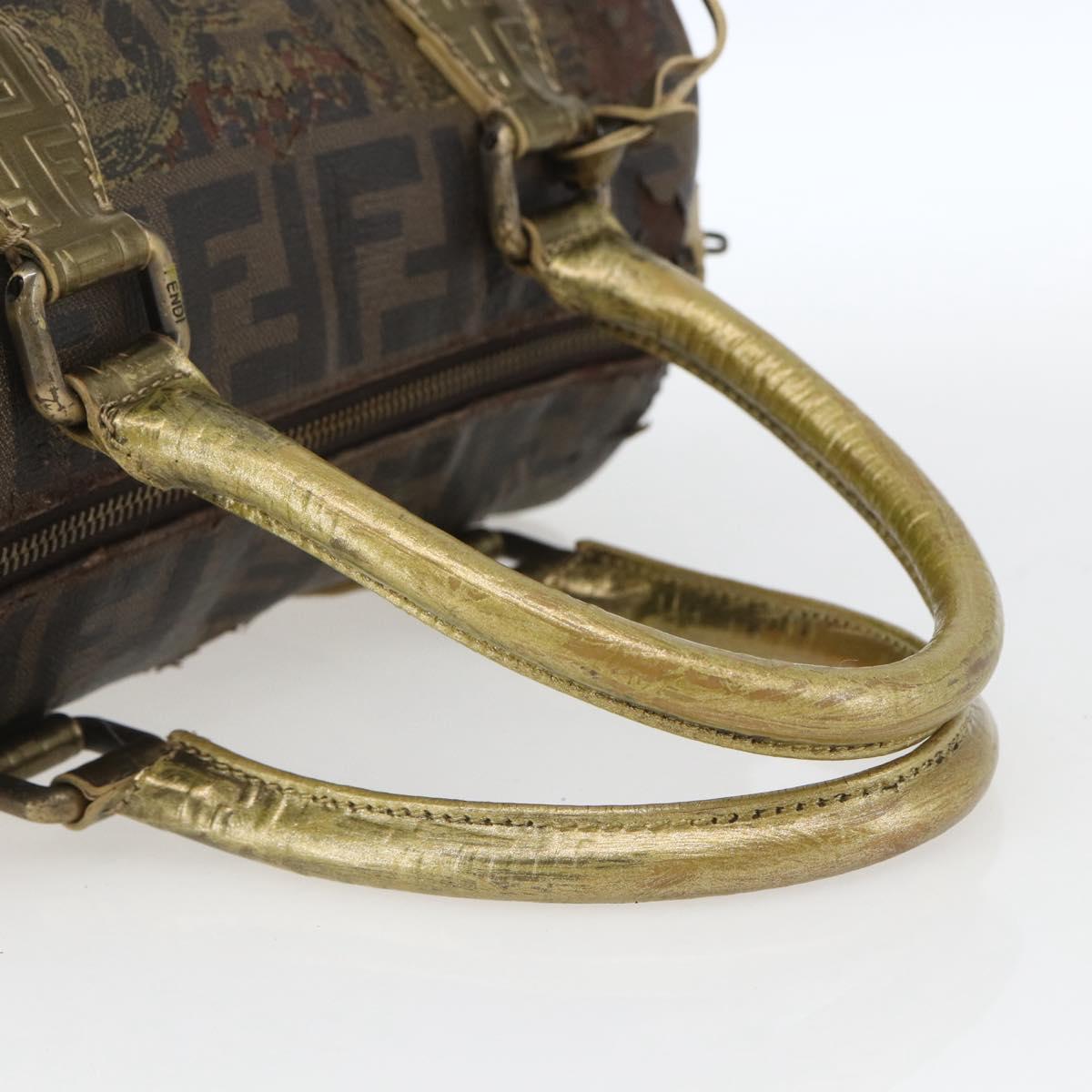 FENDI Zucca Canvas Hand Bag PVC Black Brown Auth bs32403