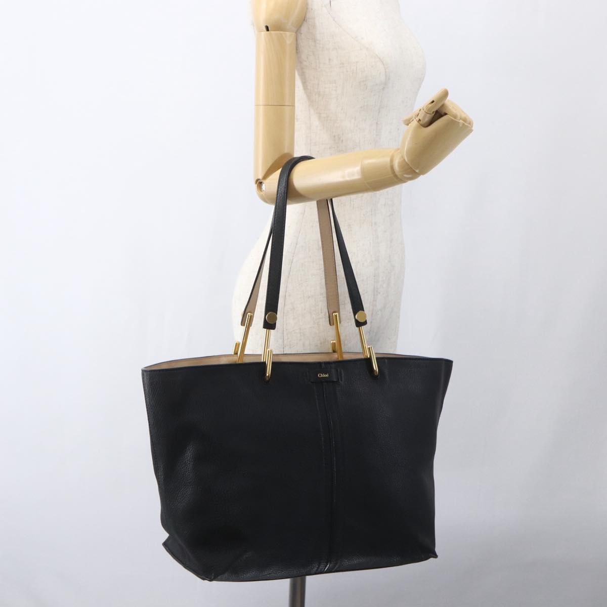 Chloe Tote Bag Leather Black Gold Auth bs32405