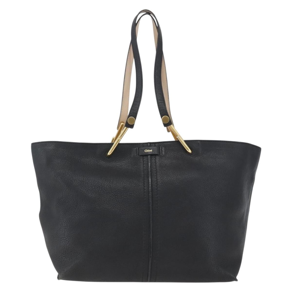 Chloe Tote Bag Leather Black Gold Auth bs32405