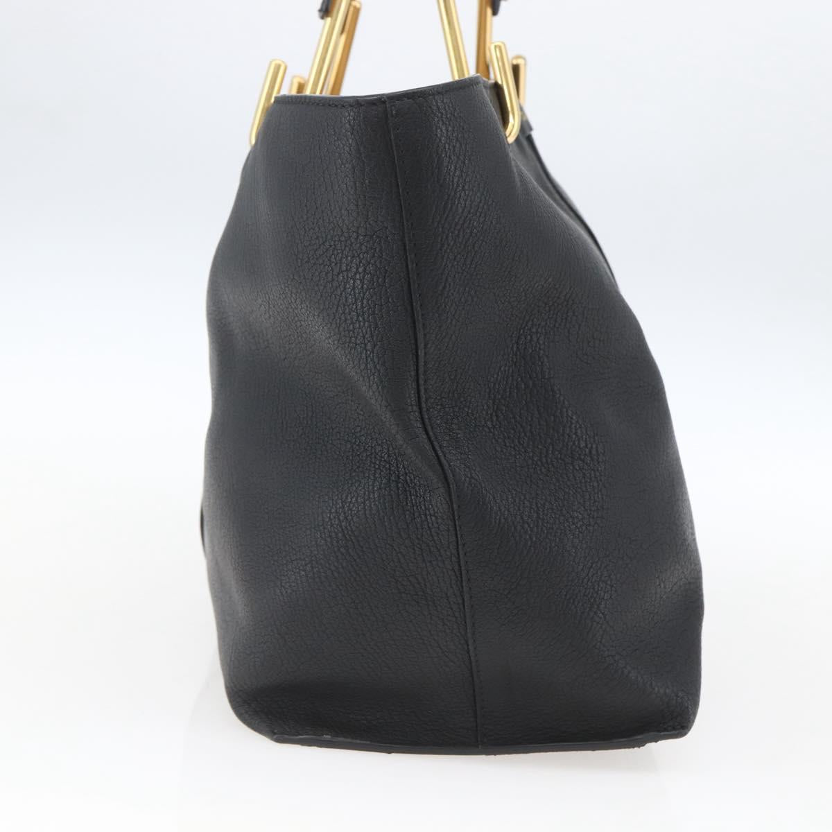 Chloe Tote Bag Leather Black Gold Auth bs32405
