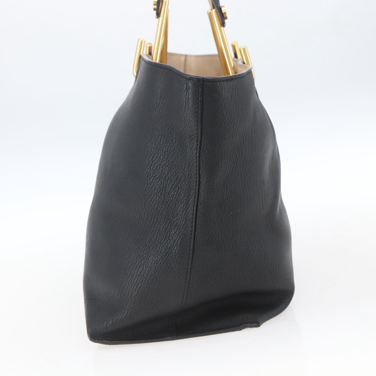 Chloe Tote Bag Leather Black Gold Auth bs32405