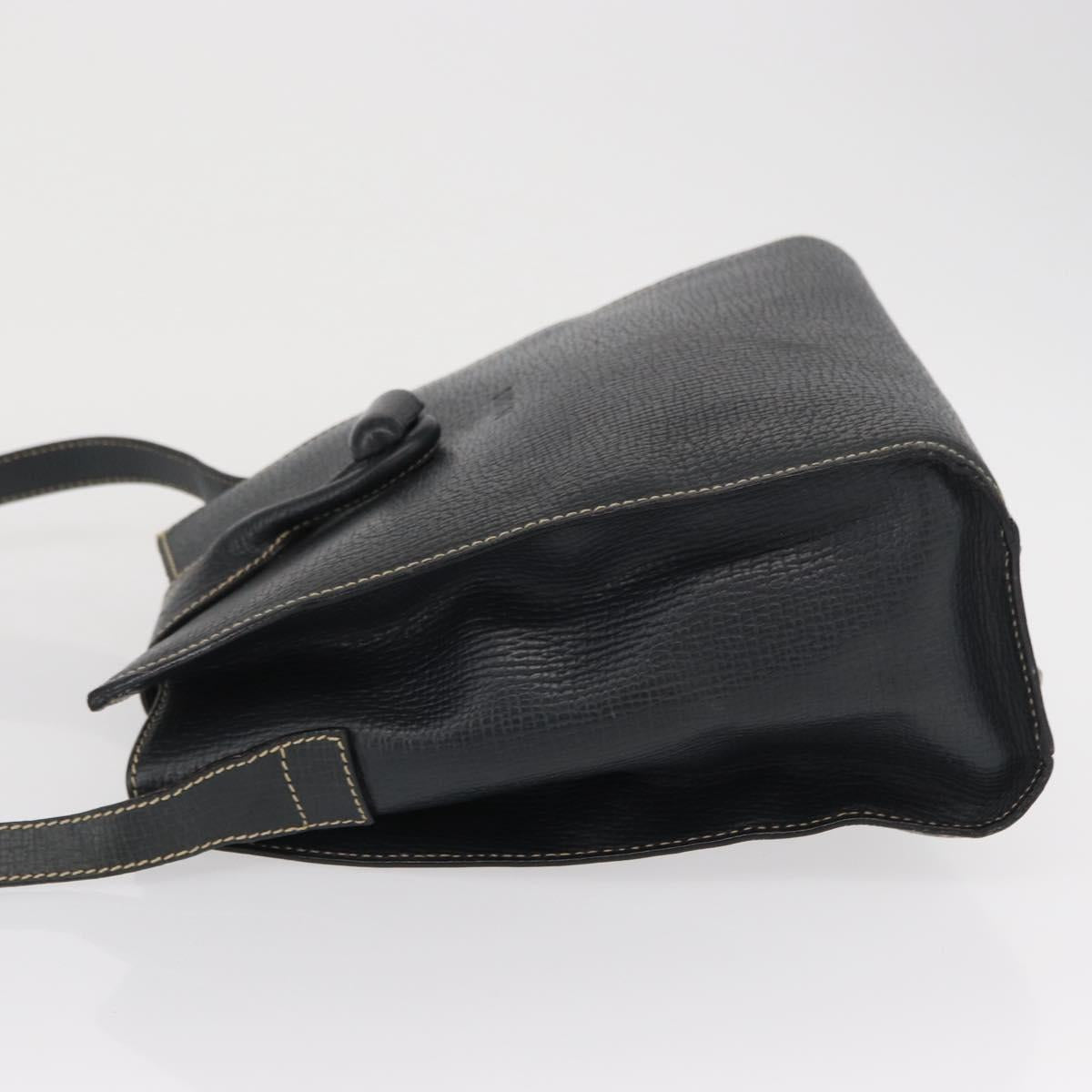 LOEWE Shoulder Bag Leather Navy Gold Auth bs32406