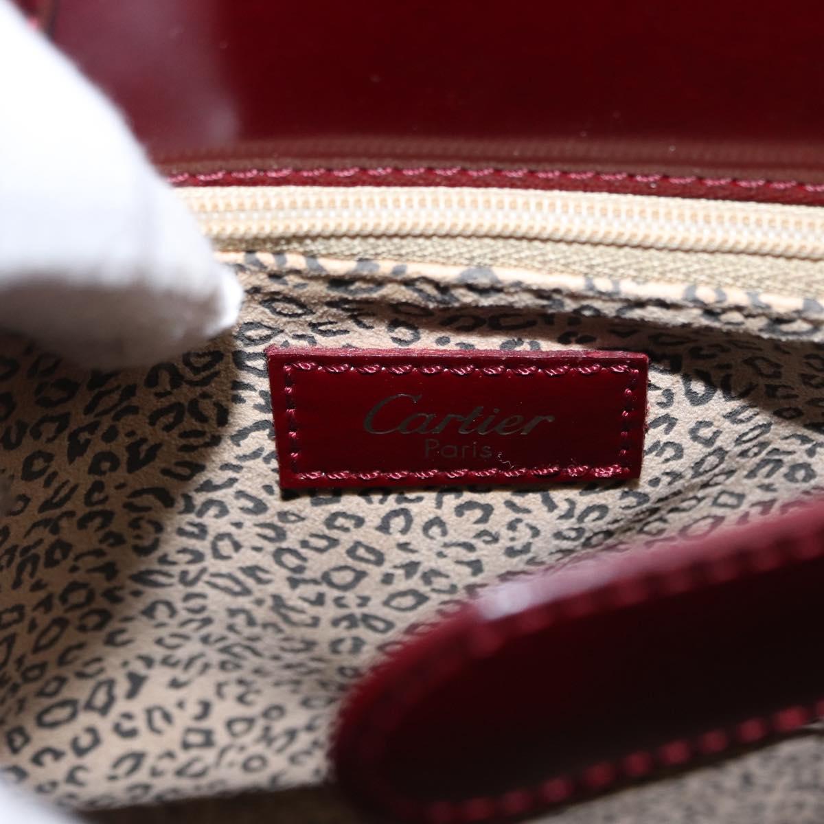 CARTIER Shoulder Bag Leather Bordeaux Gold Auth bs32407