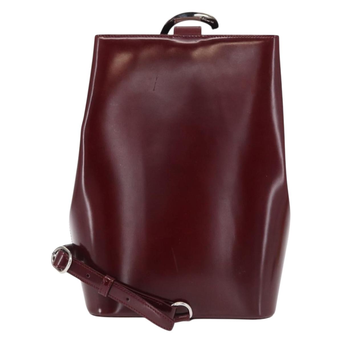 CARTIER Shoulder Bag Leather Bordeaux Gold Auth bs32407