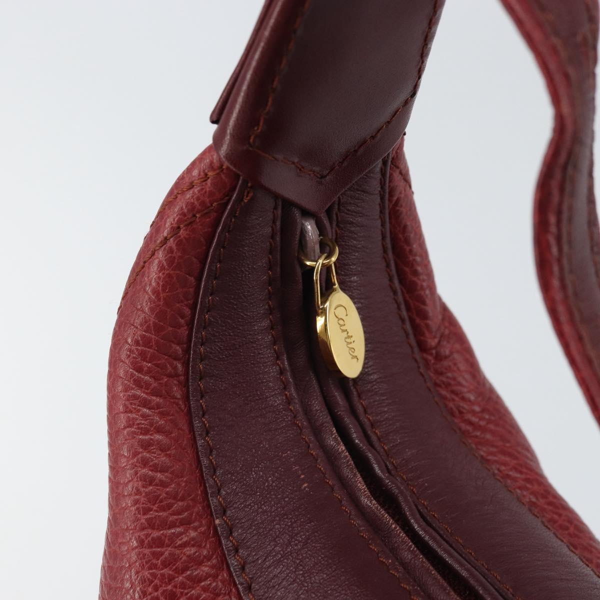 CARTIER Must Line Shoulder Bag Leather Bordeaux Gold Auth bs32408