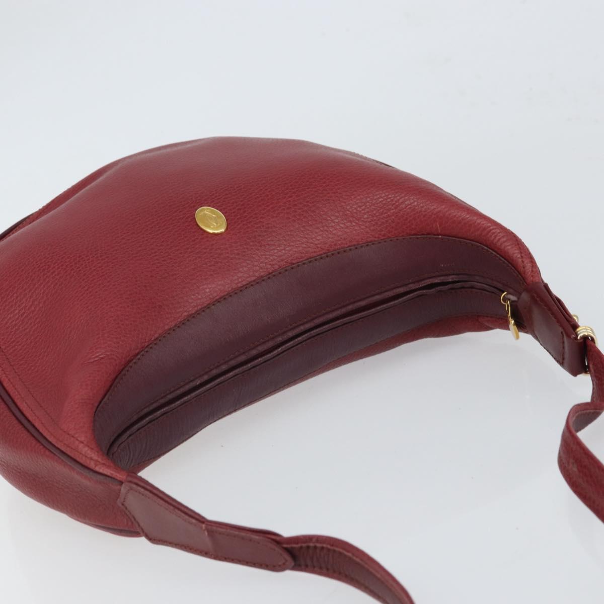 CARTIER Must Line Shoulder Bag Leather Bordeaux Gold Auth bs32408