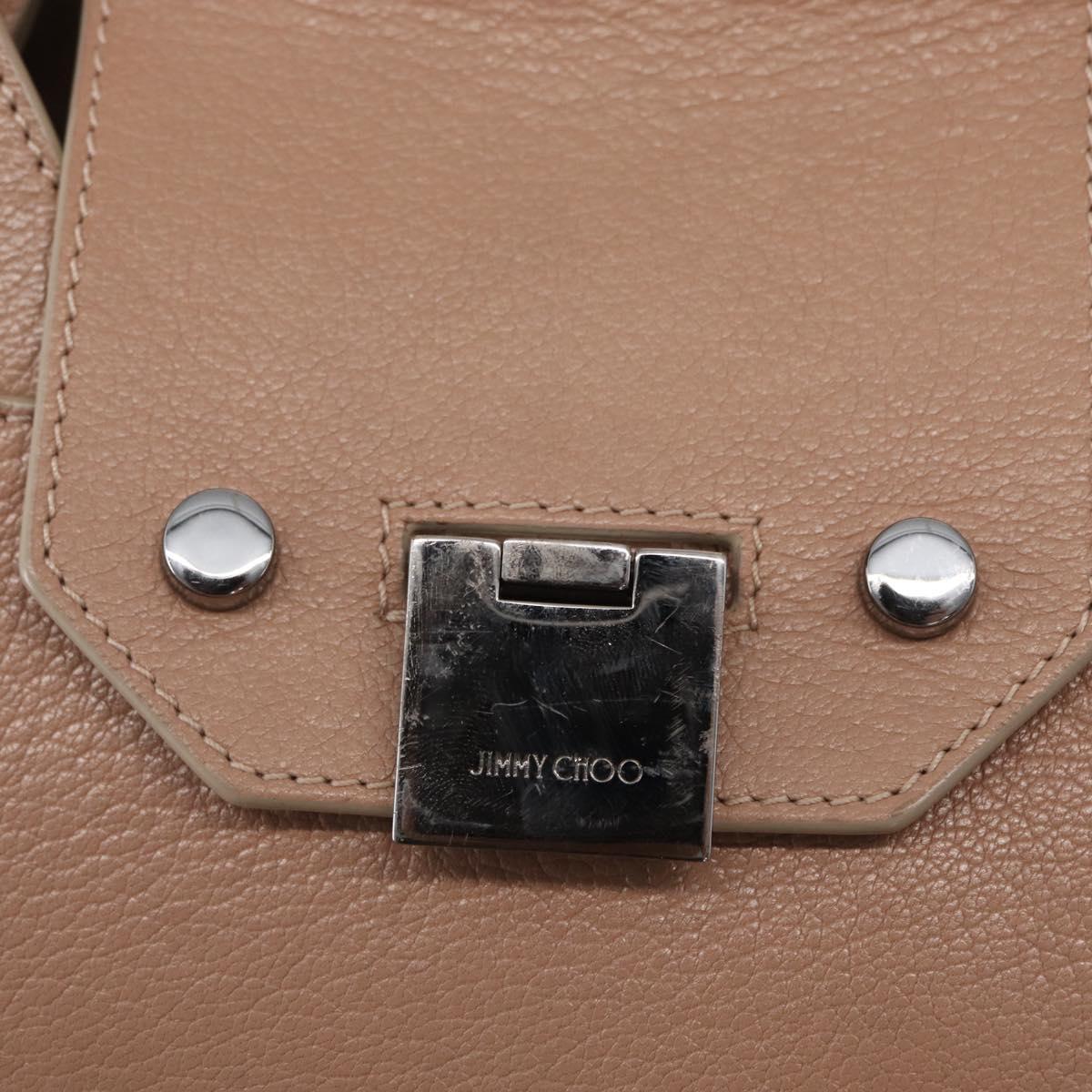 Jimmy Choo Hand Bag Leather 2way Beige Silver Auth bs32410