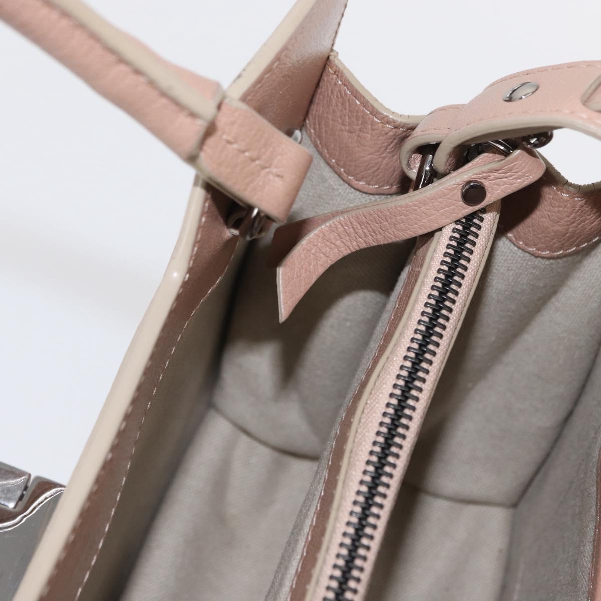 Jimmy Choo Hand Bag Leather 2way Beige Silver Auth bs32410