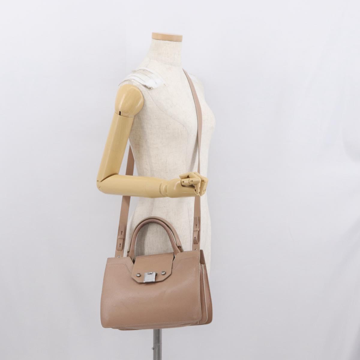 Jimmy Choo Hand Bag Leather 2way Beige Silver Auth bs32410