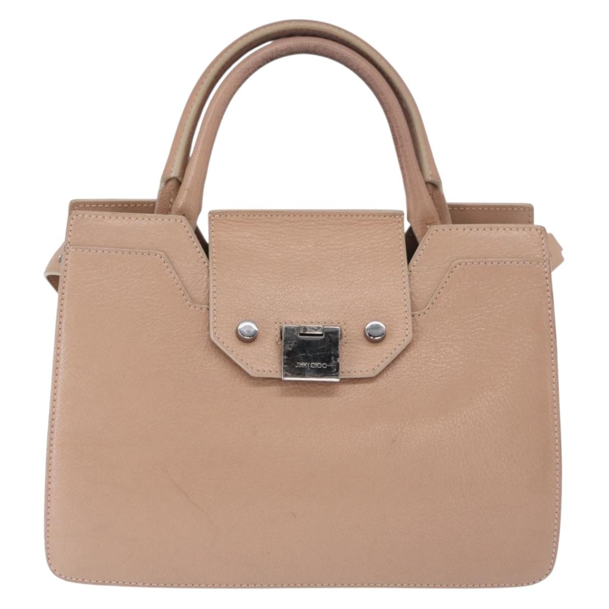 Jimmy Choo Hand Bag Leather 2way Beige Silver Auth bs32410