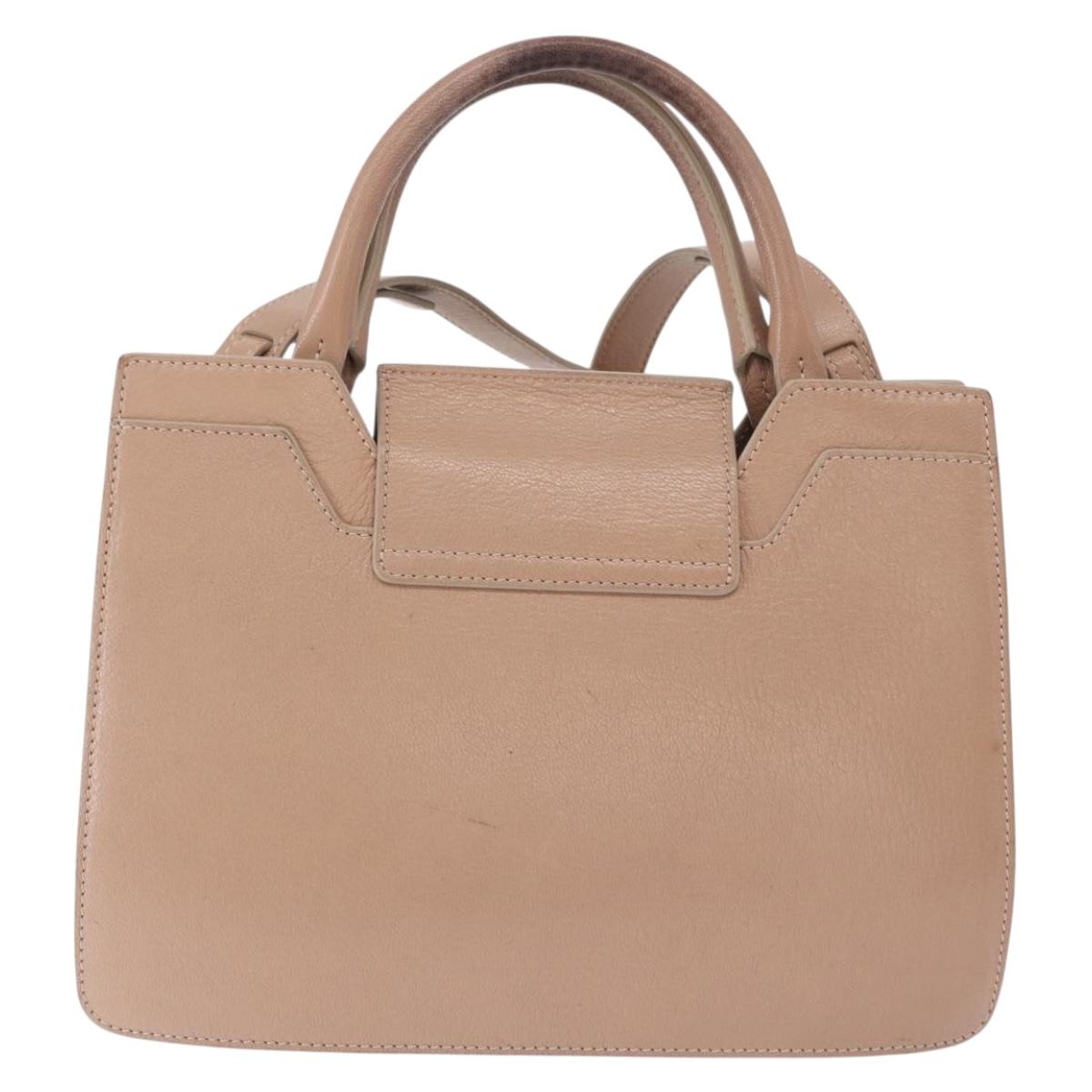 Jimmy Choo Hand Bag Leather 2way Beige Silver Auth bs32410