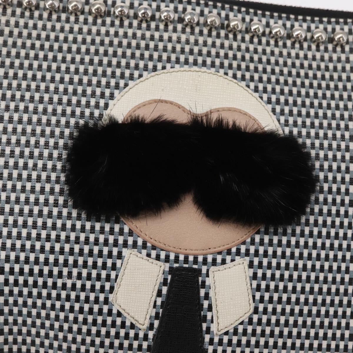 FENDI KARLITO Clutch Bag Leather Black Silver Auth bs32412