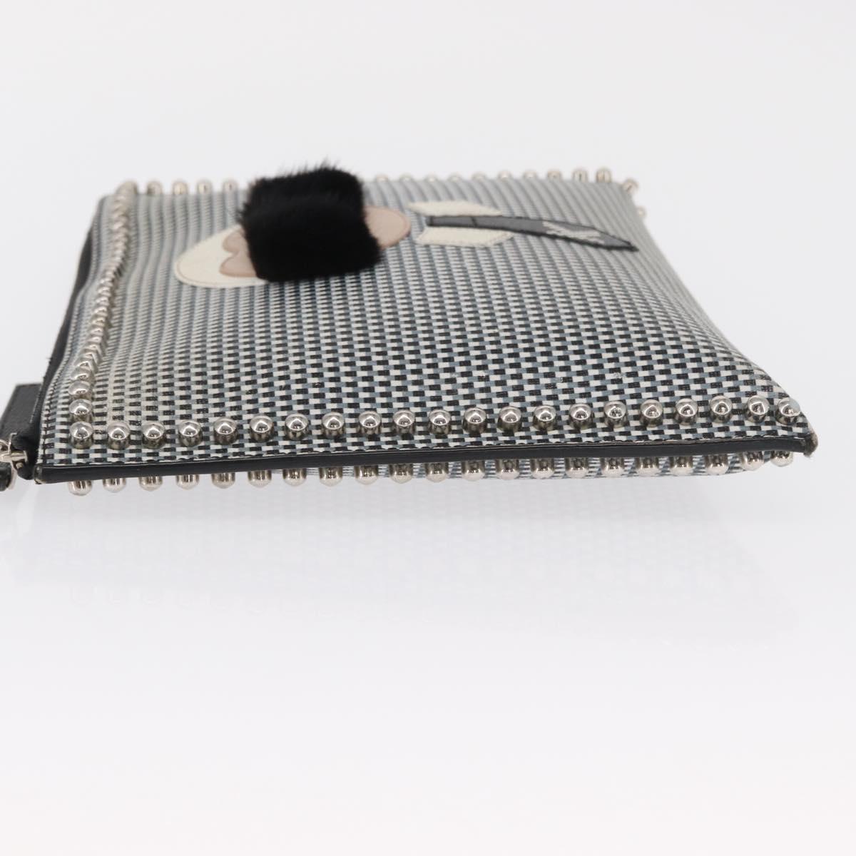 FENDI KARLITO Clutch Bag Leather Black Silver Auth bs32412