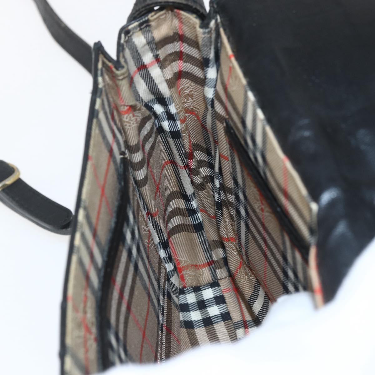 Burberrys Shoulder Bag Leather Black Gold Auth bs32413