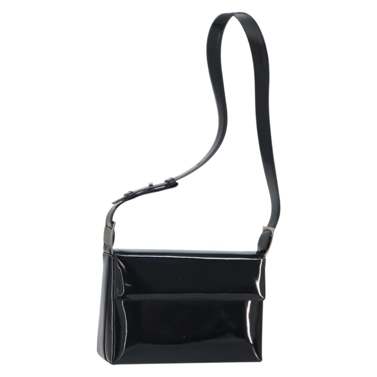 Salvatore Ferragamo Shoulder Bag Patent leather Black Silver Auth bs32415