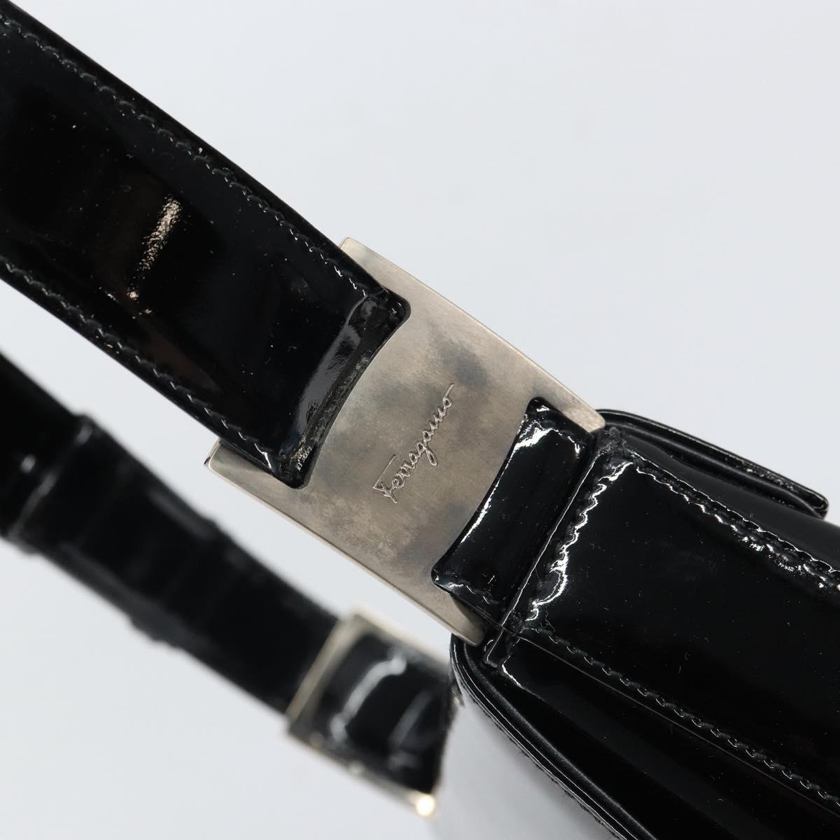 Salvatore Ferragamo Shoulder Bag Patent leather Black Silver Auth bs32415