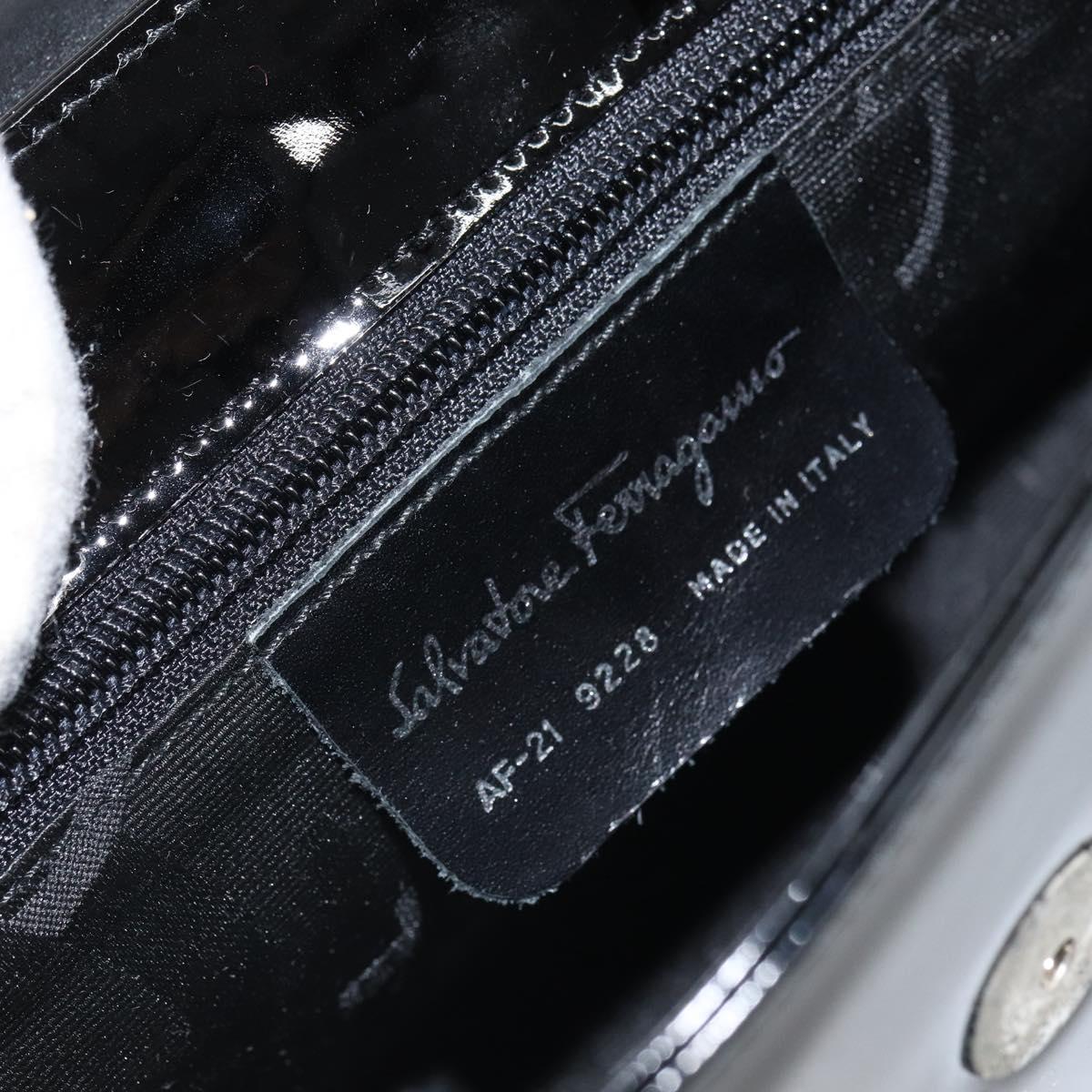 Salvatore Ferragamo Shoulder Bag Patent leather Black Silver Auth bs32415