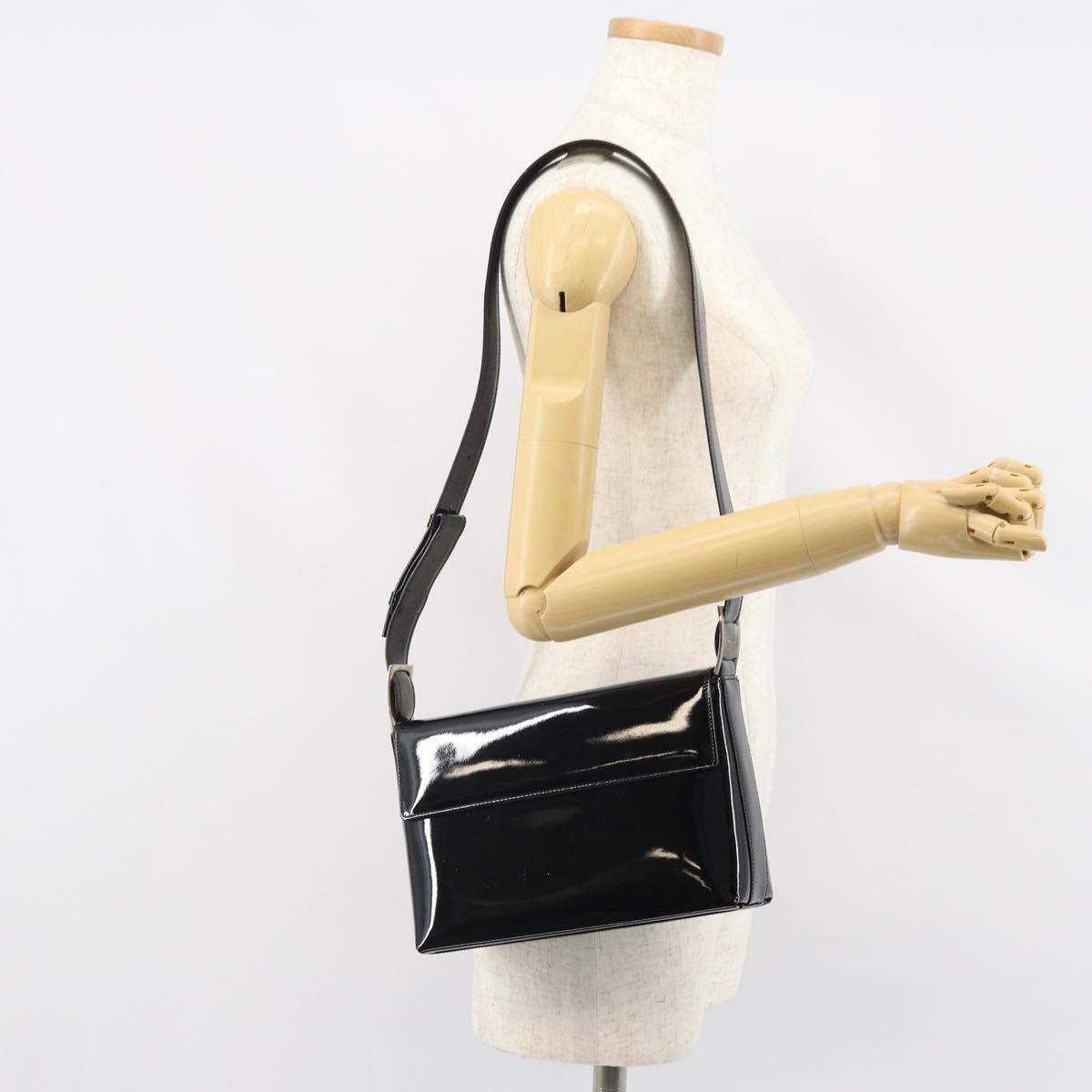 Salvatore Ferragamo Shoulder Bag Patent leather Black Silver Auth bs32415