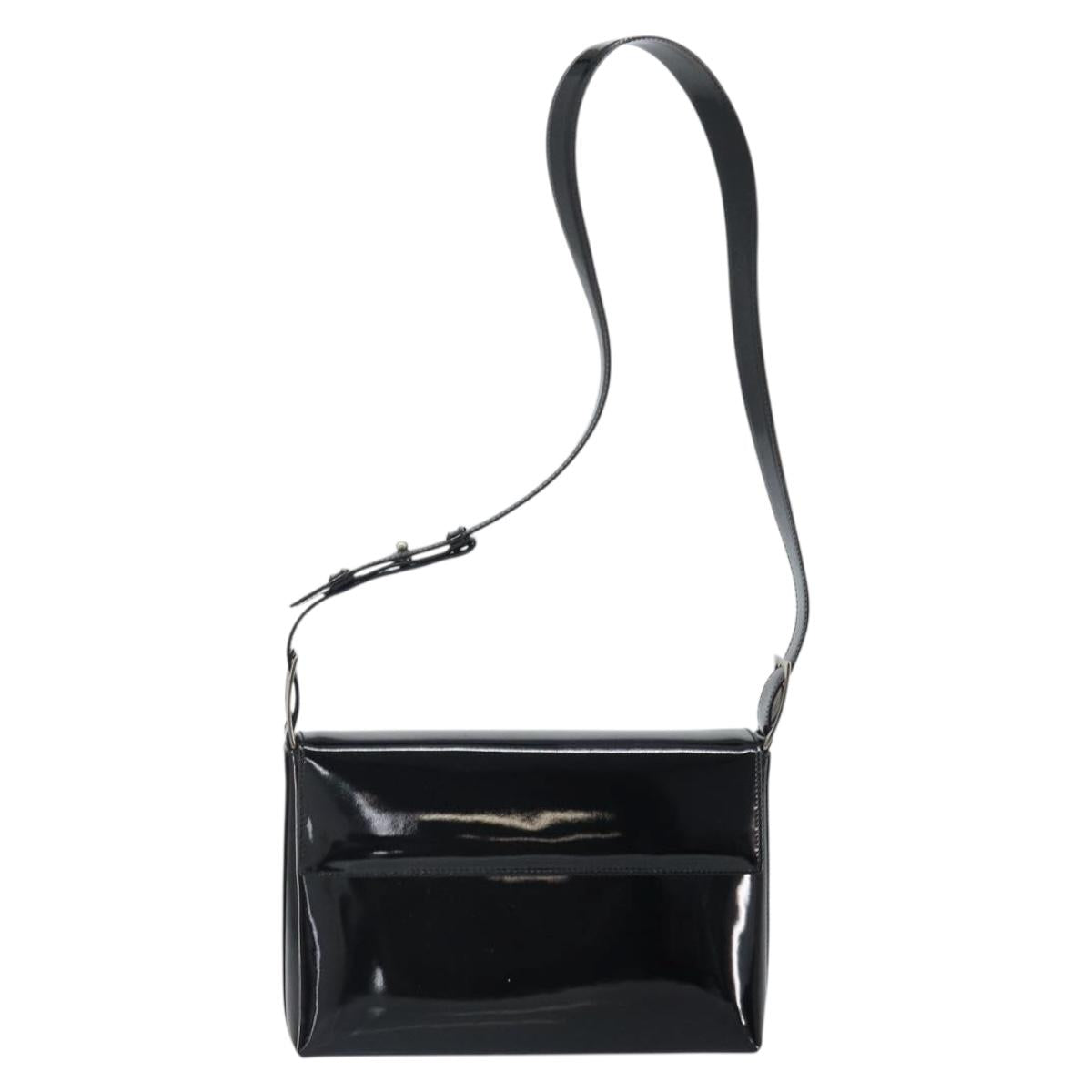 Salvatore Ferragamo Shoulder Bag Patent leather Black Silver Auth bs32415