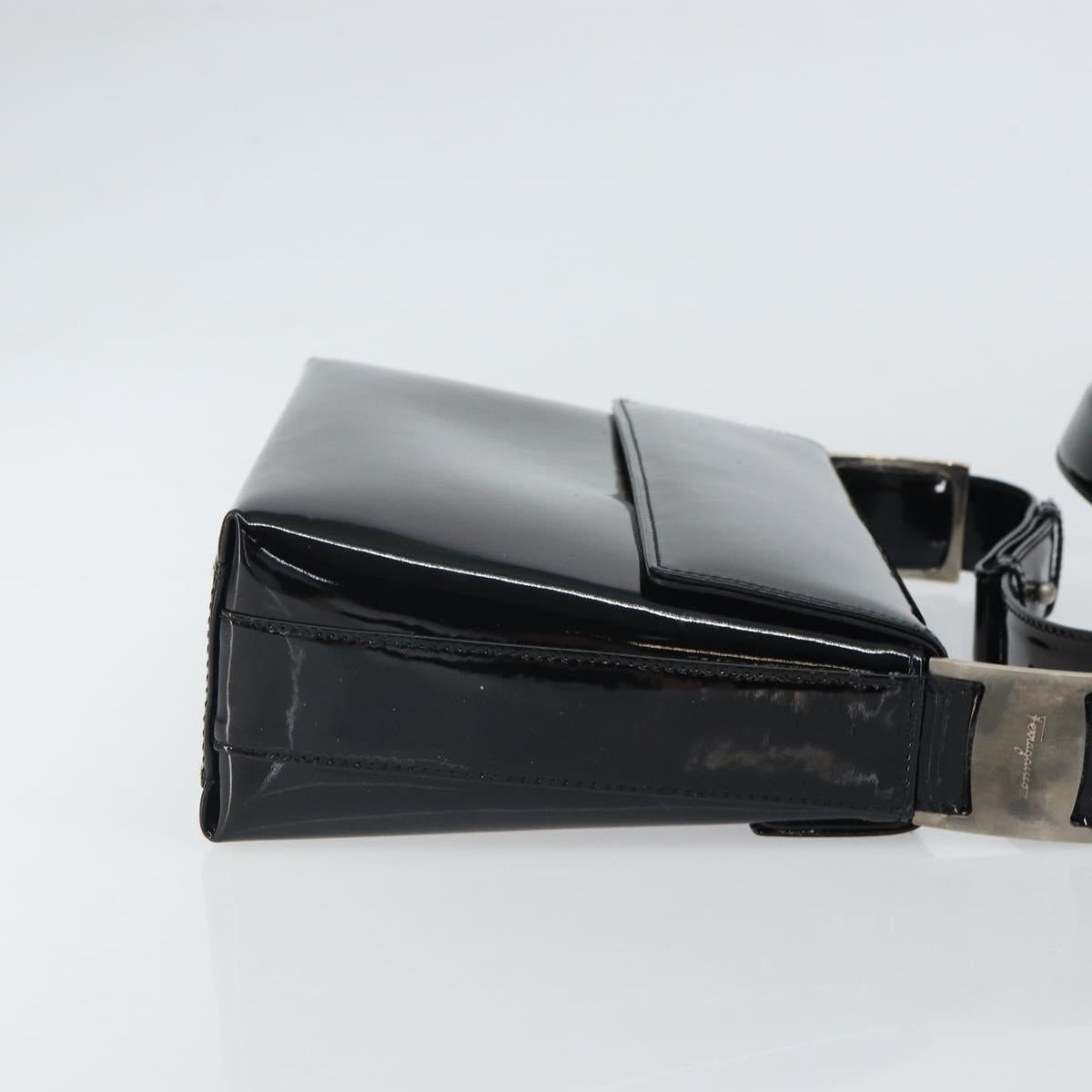 Salvatore Ferragamo Shoulder Bag Patent leather Black Silver Auth bs32415