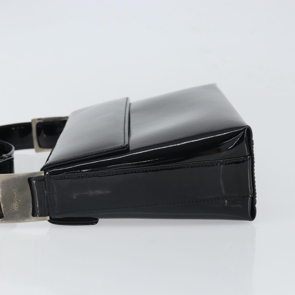 Salvatore Ferragamo Shoulder Bag Patent leather Black Silver Auth bs32415