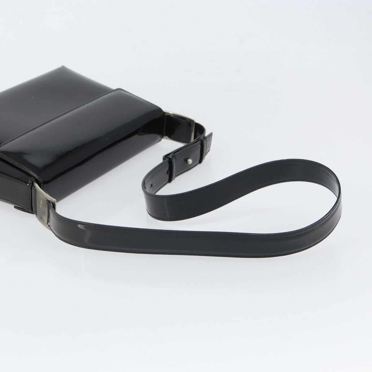 Salvatore Ferragamo Shoulder Bag Patent leather Black Silver Auth bs32415