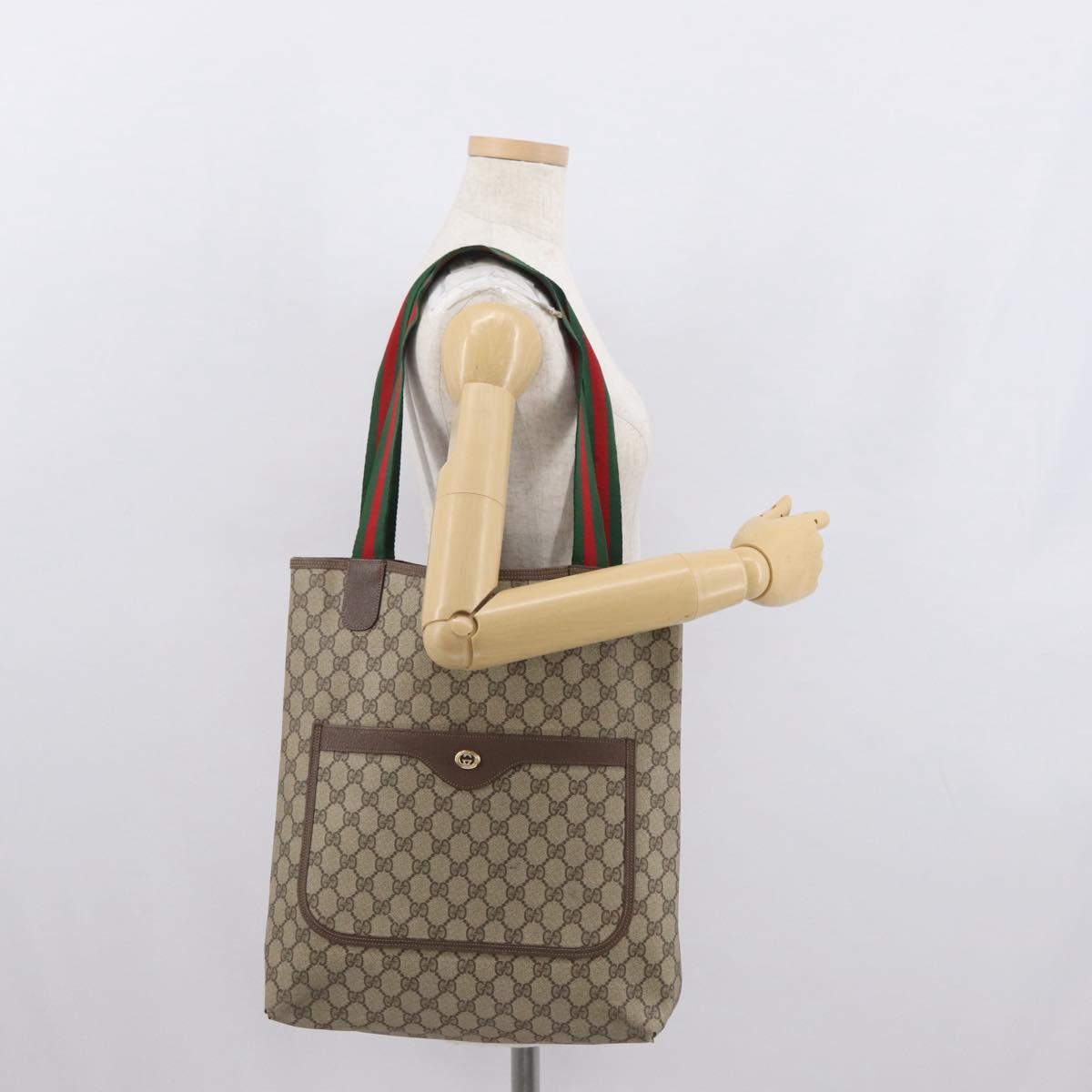 GUCCI GG Supreme Web Sherry Line Tote Bag PVC Beige 39 02 003 Auth bs32427
