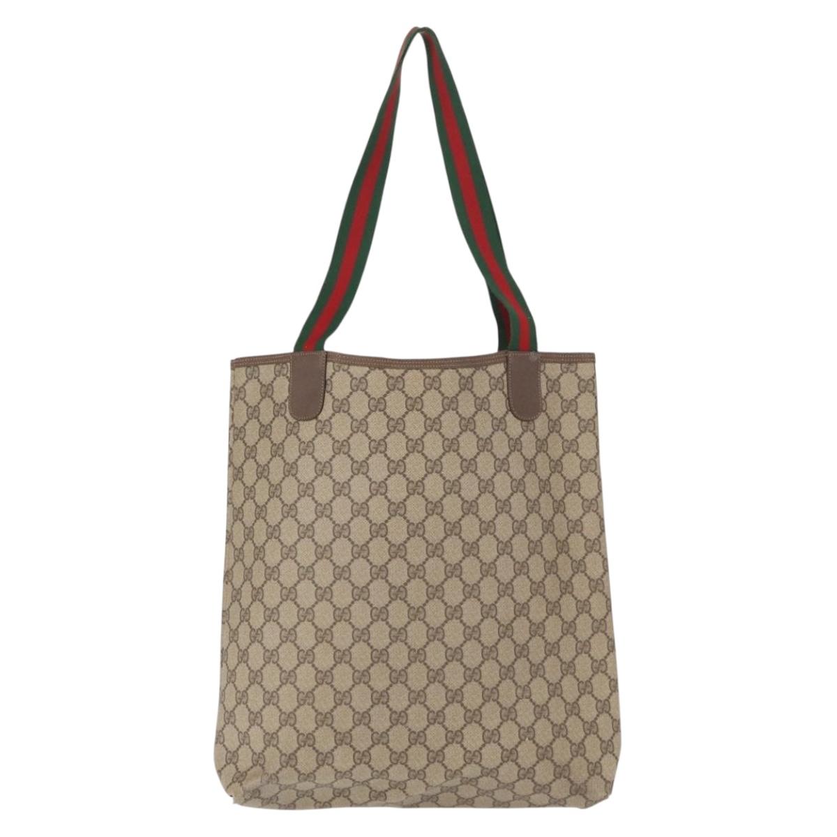 GUCCI GG Supreme Web Sherry Line Tote Bag PVC Beige 39 02 003 Auth bs32427
