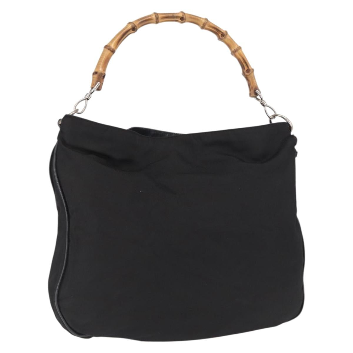 GUCCI Bamboo Hand Bag Nylon 2way Black Gold 001 2058 1577 5 Auth bs32430