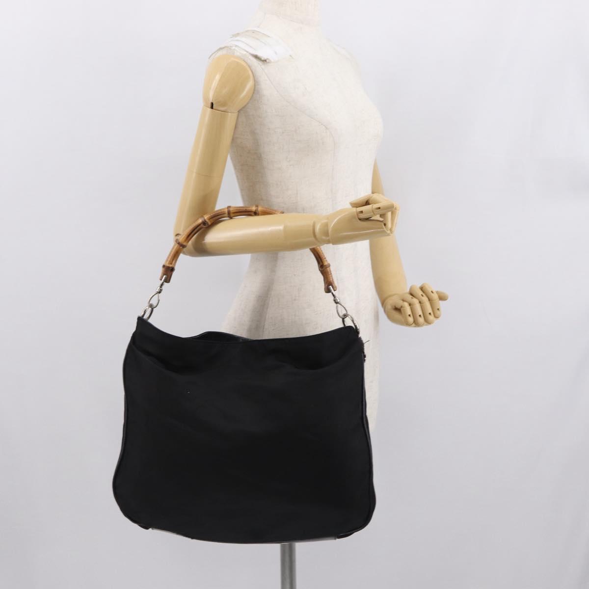 GUCCI Bamboo Hand Bag Nylon 2way Black Gold 001 2058 1577 5 Auth bs32430