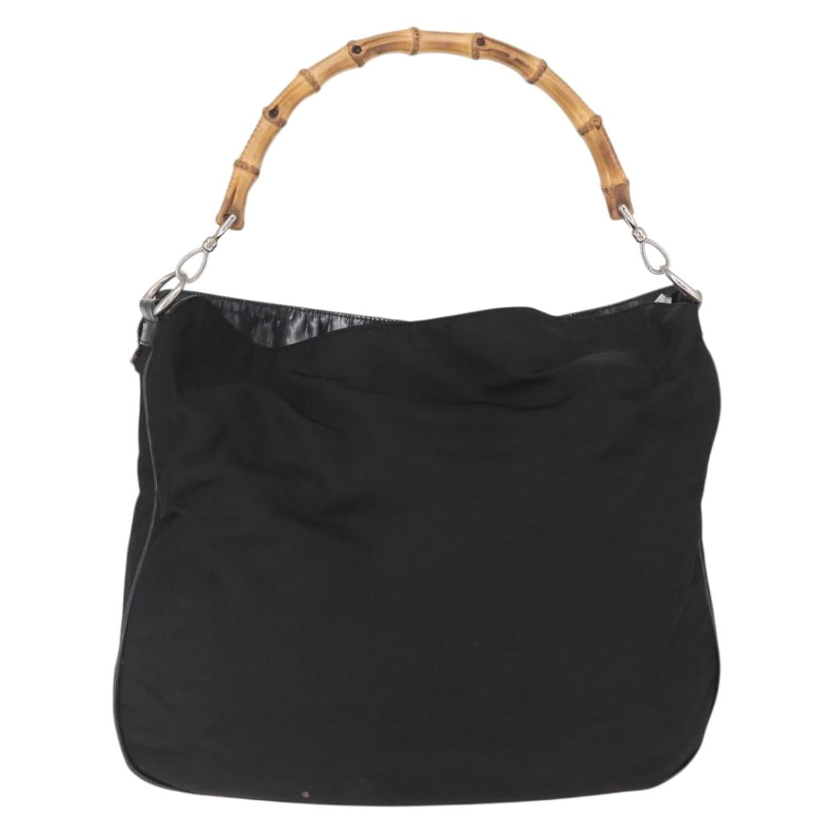 GUCCI Bamboo Hand Bag Nylon 2way Black Gold 001 2058 1577 5 Auth bs32430