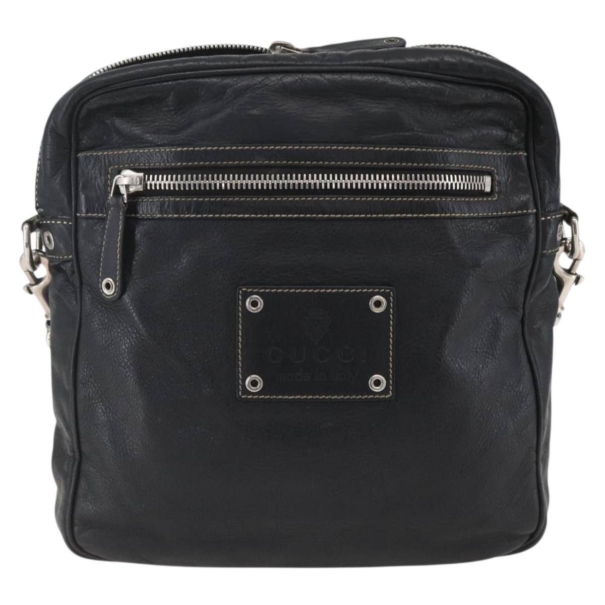 GUCCI Shoulder Bag Leather Black Silver 201451 Auth bs32431