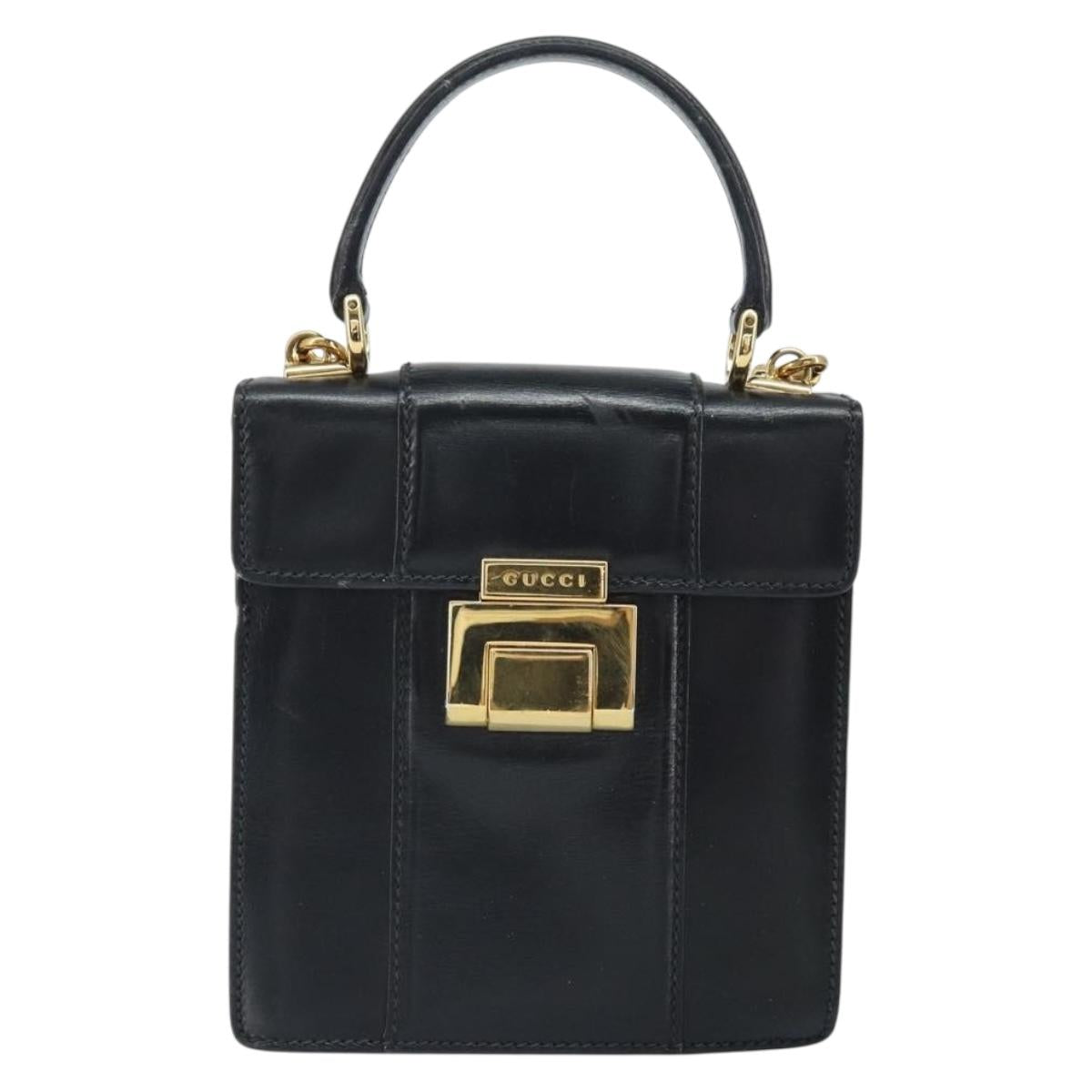 GUCCI Bamboo Hand Bag Leather 2way Black Gold 001 2058 1638 0 Auth bs32435
