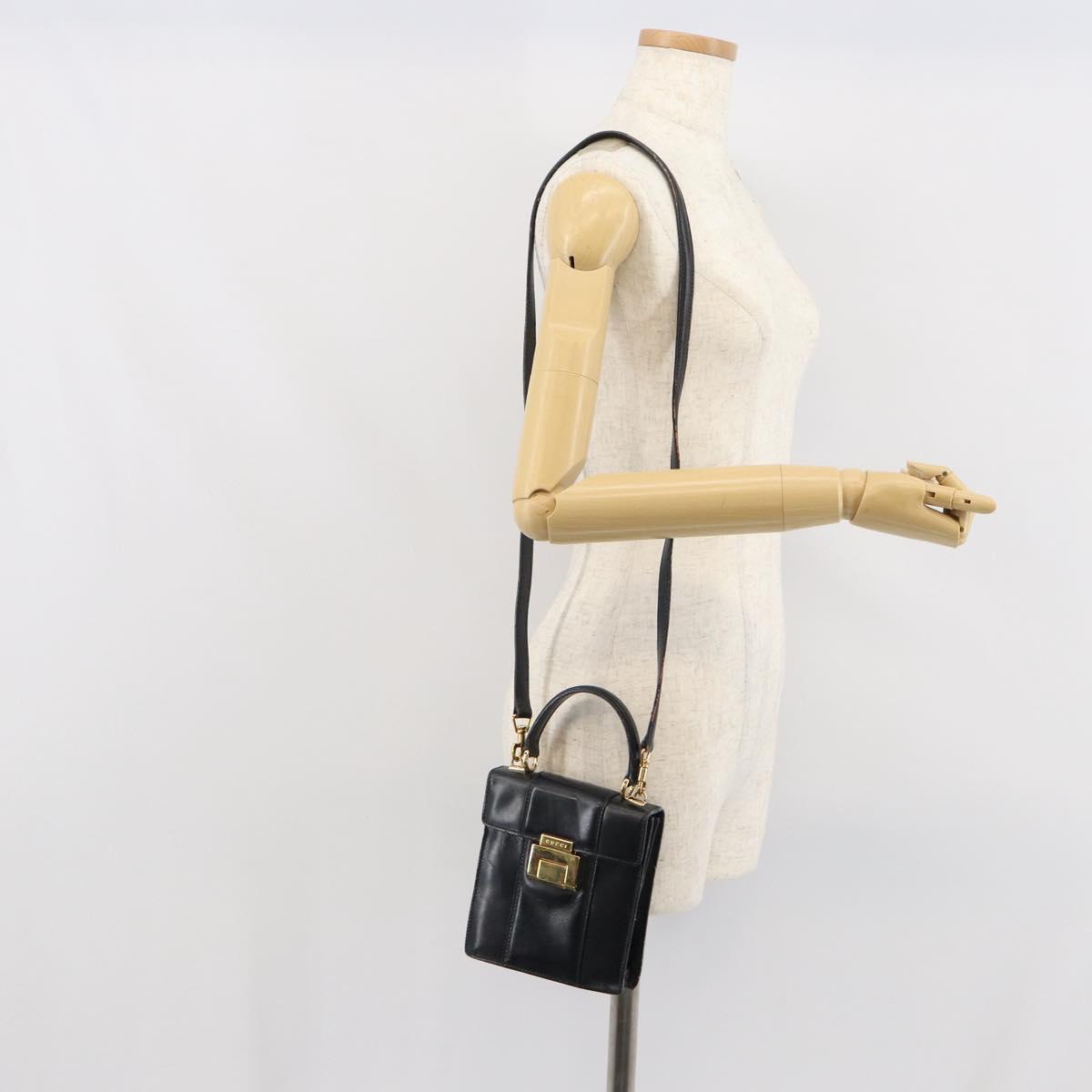 GUCCI Bamboo Hand Bag Leather 2way Black Gold 001 2058 1638 0 Auth bs32435