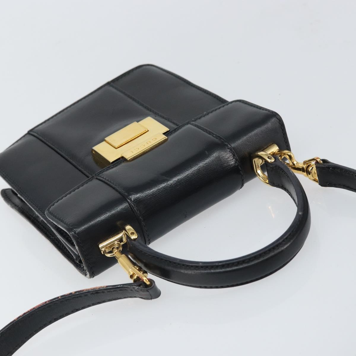 GUCCI Bamboo Hand Bag Leather 2way Black Gold 001 2058 1638 0 Auth bs32435