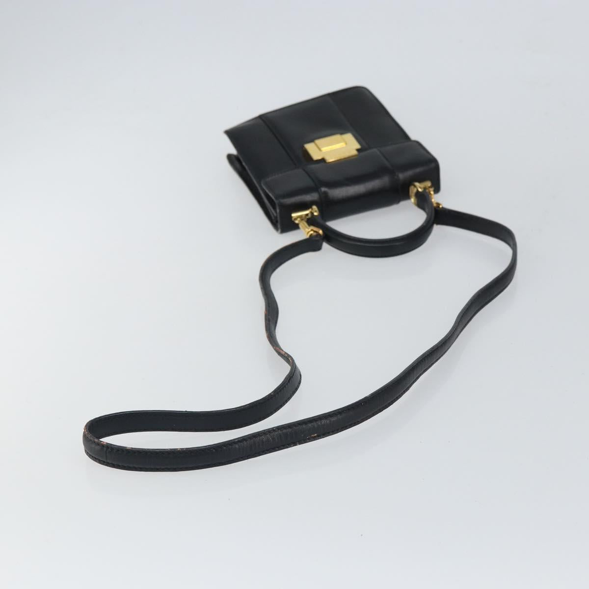 GUCCI Bamboo Hand Bag Leather 2way Black Gold 001 2058 1638 0 Auth bs32435