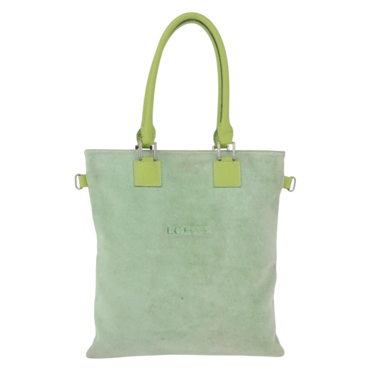 LOEWE Hand Bag Suede Green Silver Auth bs32439