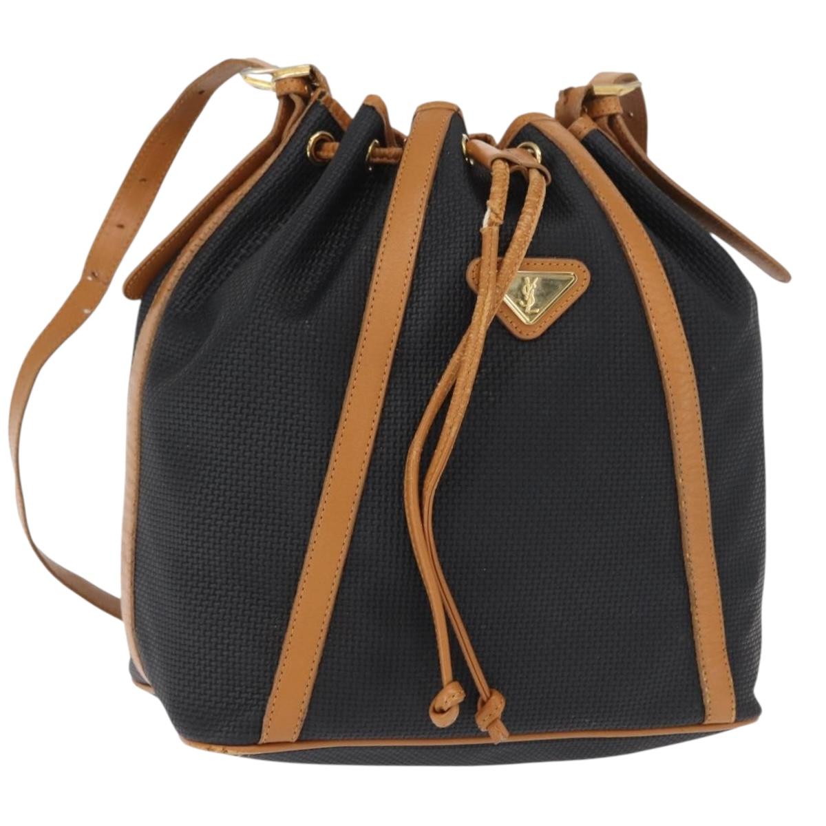 SAINT LAURENT Shoulder Bag Coated Canvas Black Gold Auth bs32440