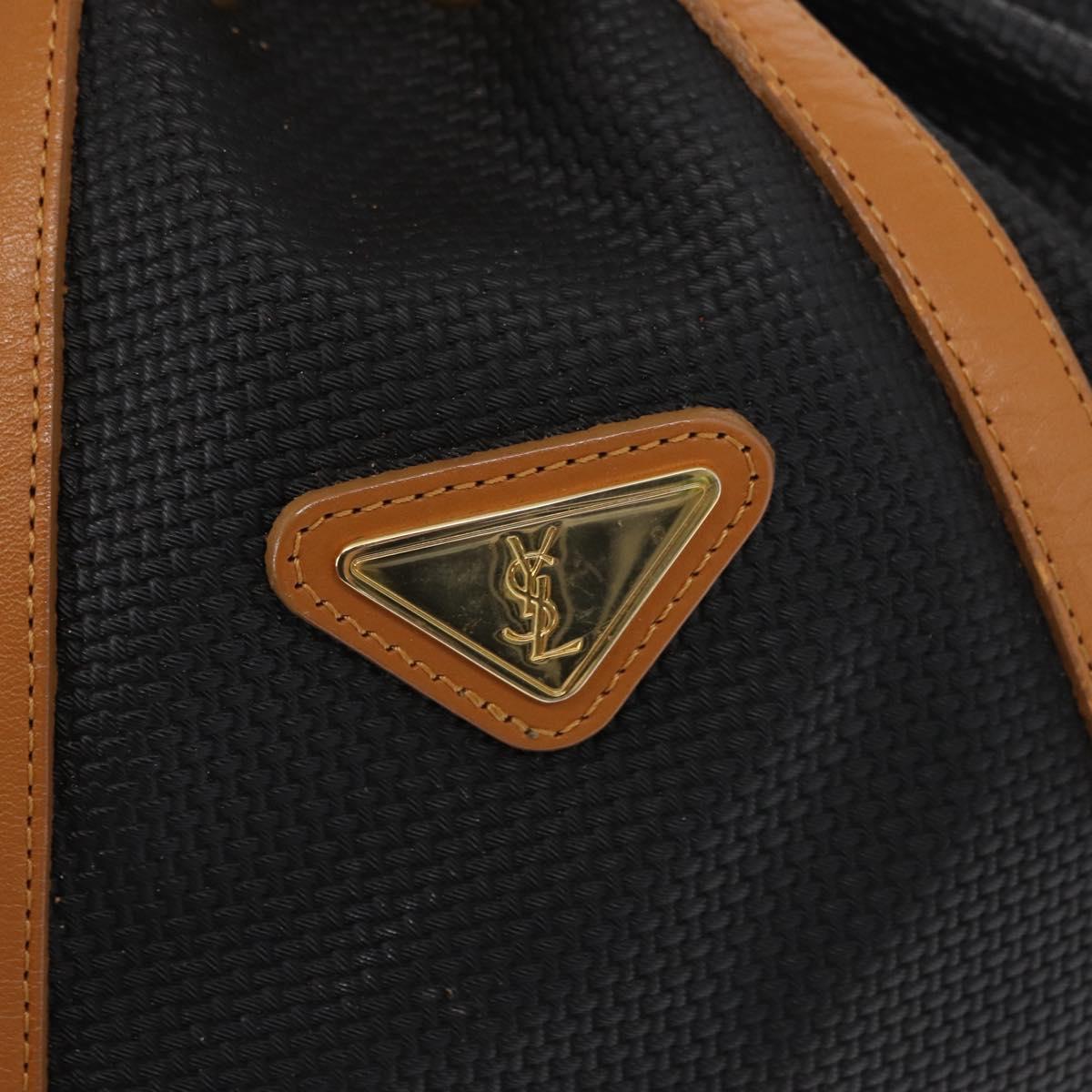 SAINT LAURENT Shoulder Bag Coated Canvas Black Gold Auth bs32440