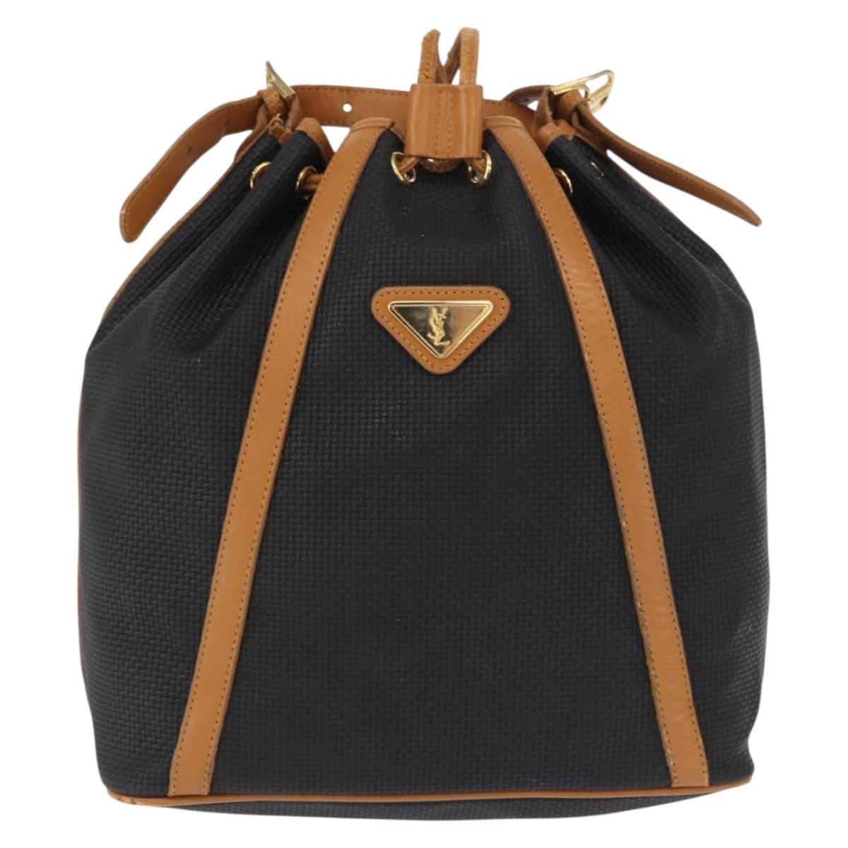 SAINT LAURENT Shoulder Bag Coated Canvas Black Gold Auth bs32440