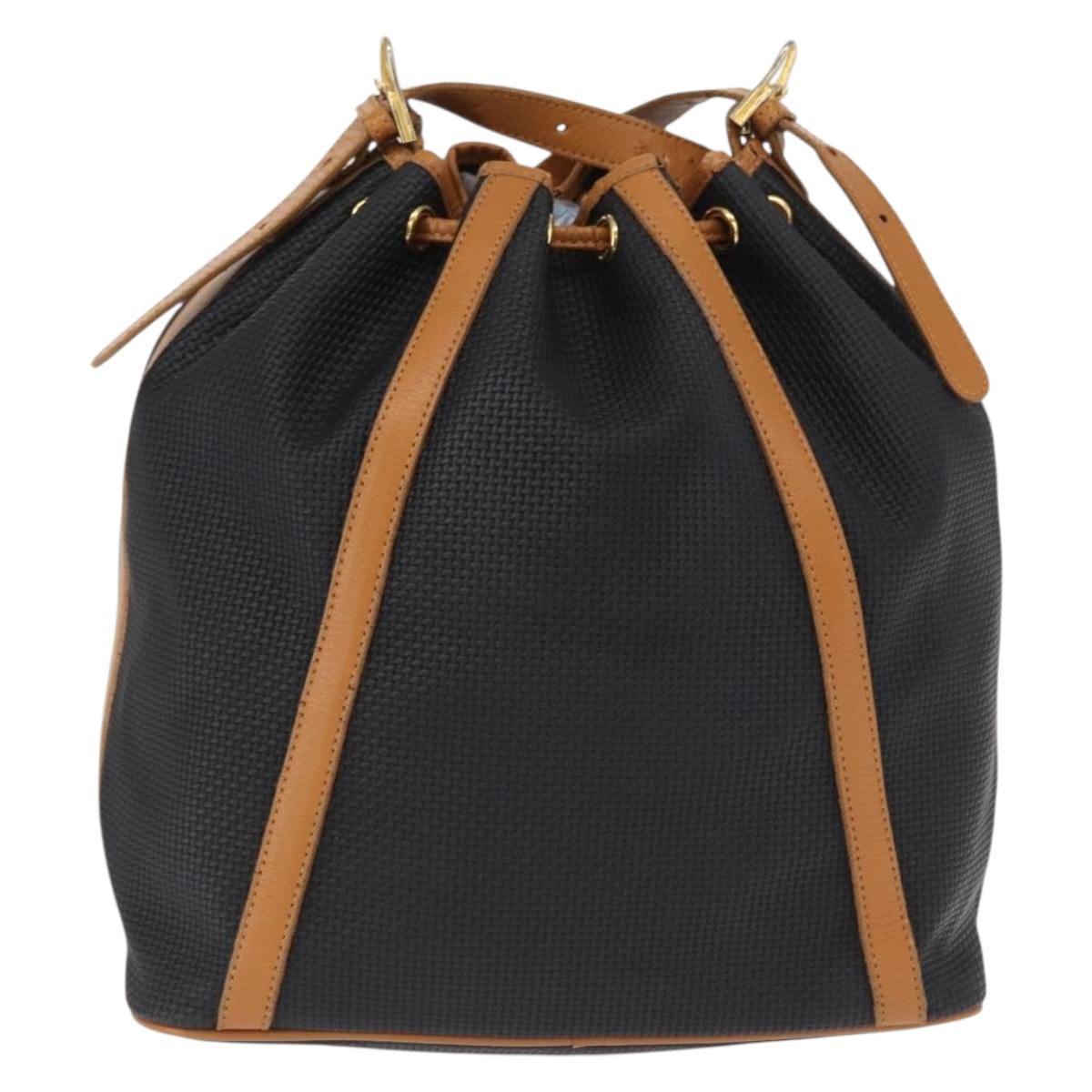 SAINT LAURENT Shoulder Bag Coated Canvas Black Gold Auth bs32440