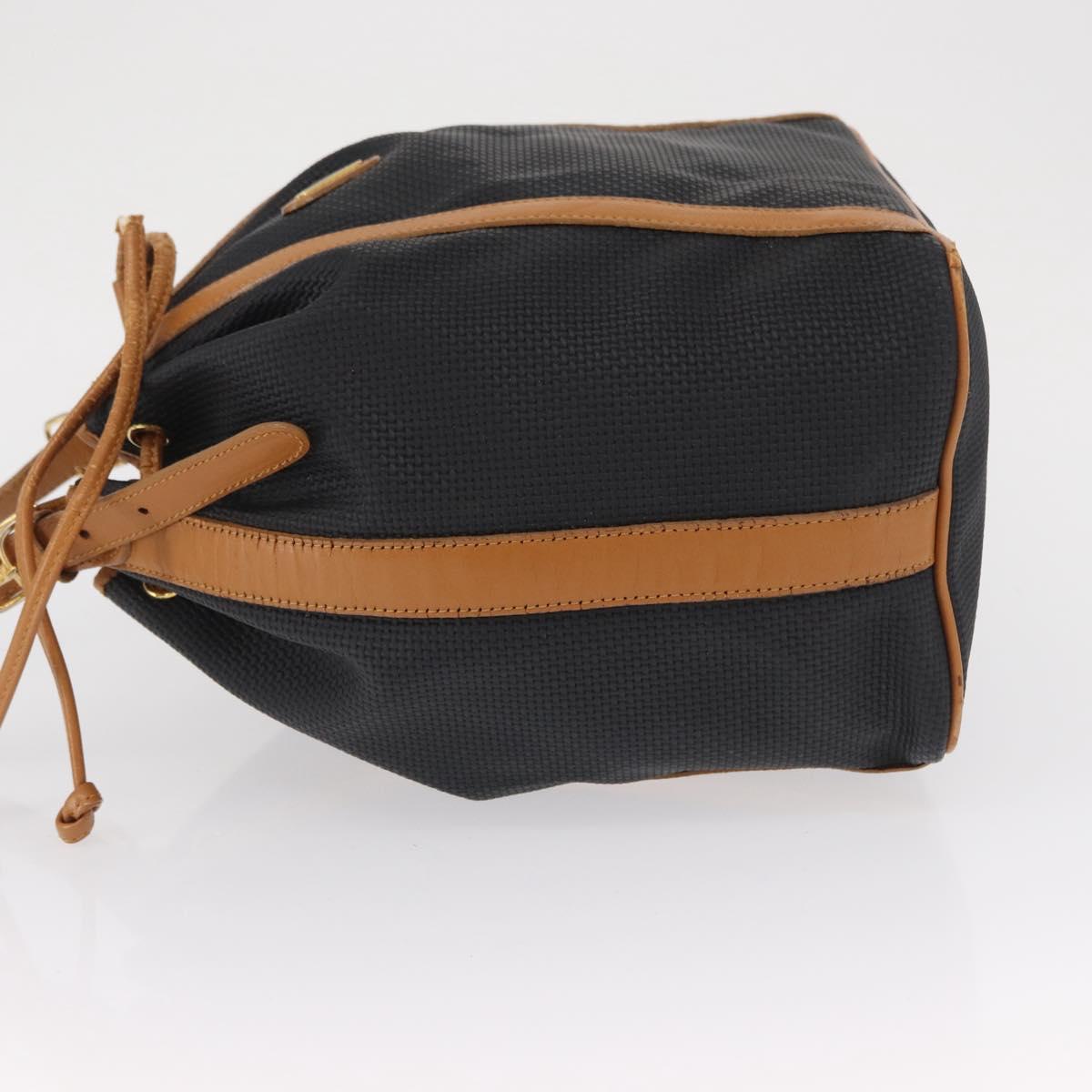 SAINT LAURENT Shoulder Bag Coated Canvas Black Gold Auth bs32440