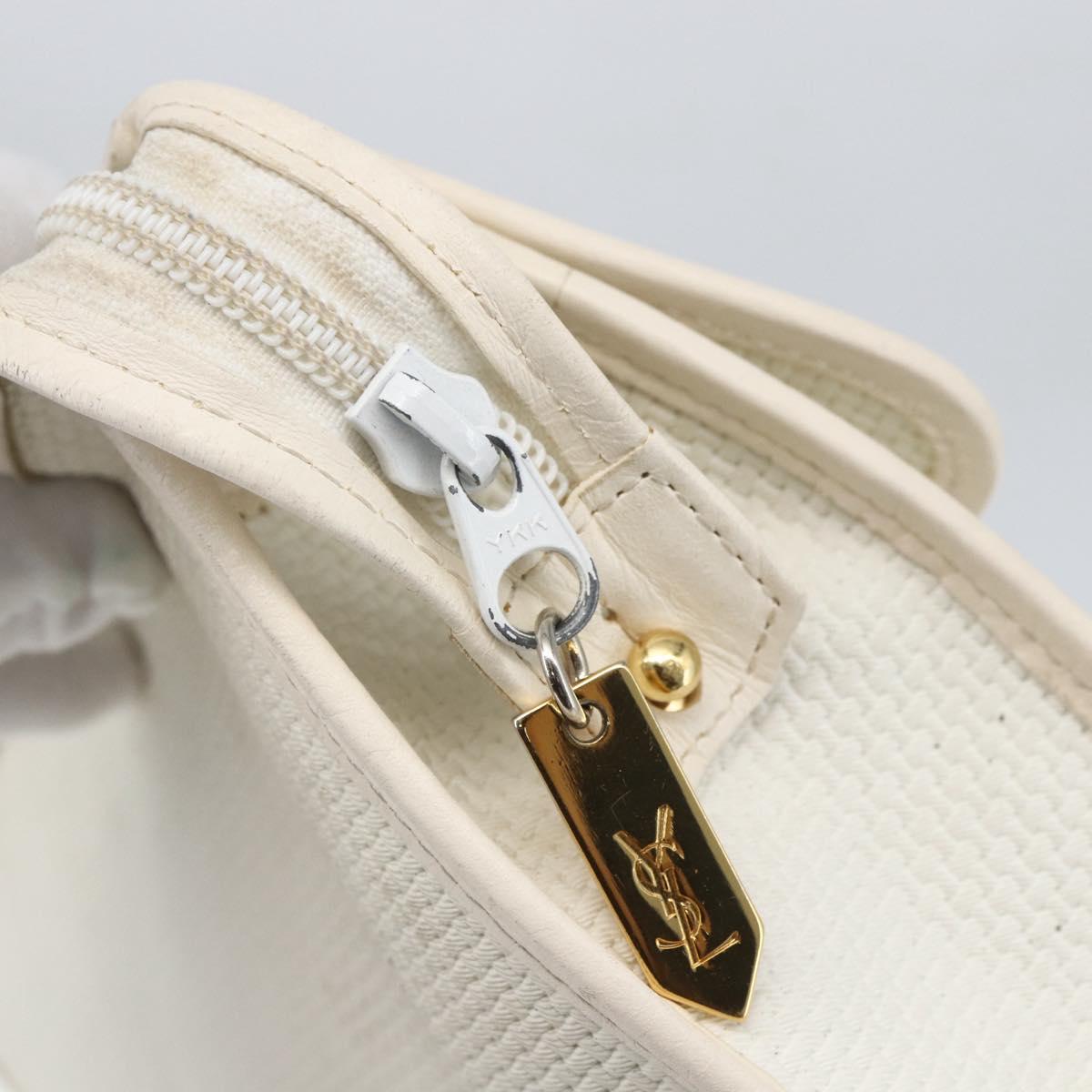 SAINT LAURENT Clutch Bag Coated Canvas White Gold Auth bs32442